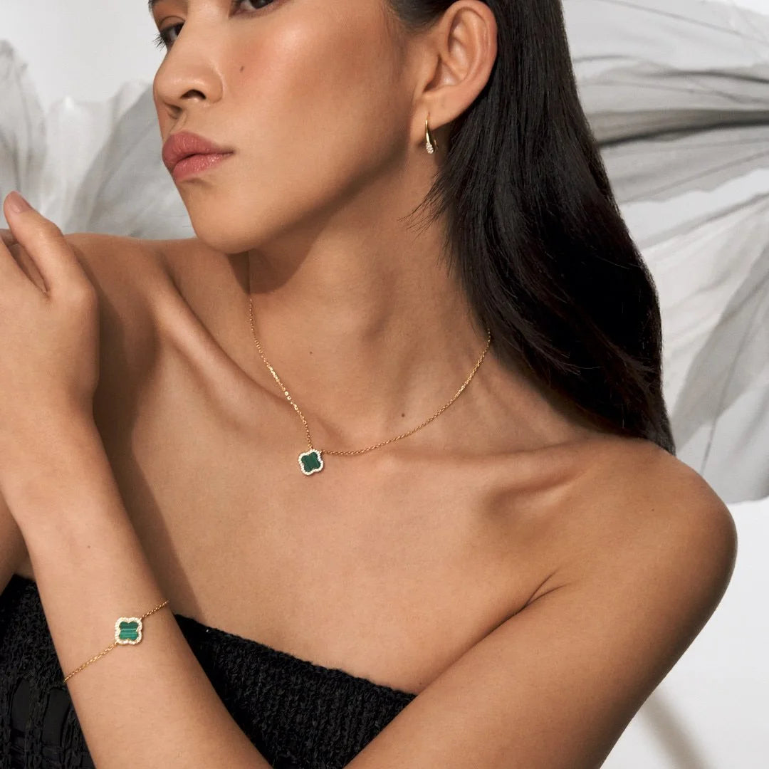 Green Clover with Cz Necklace