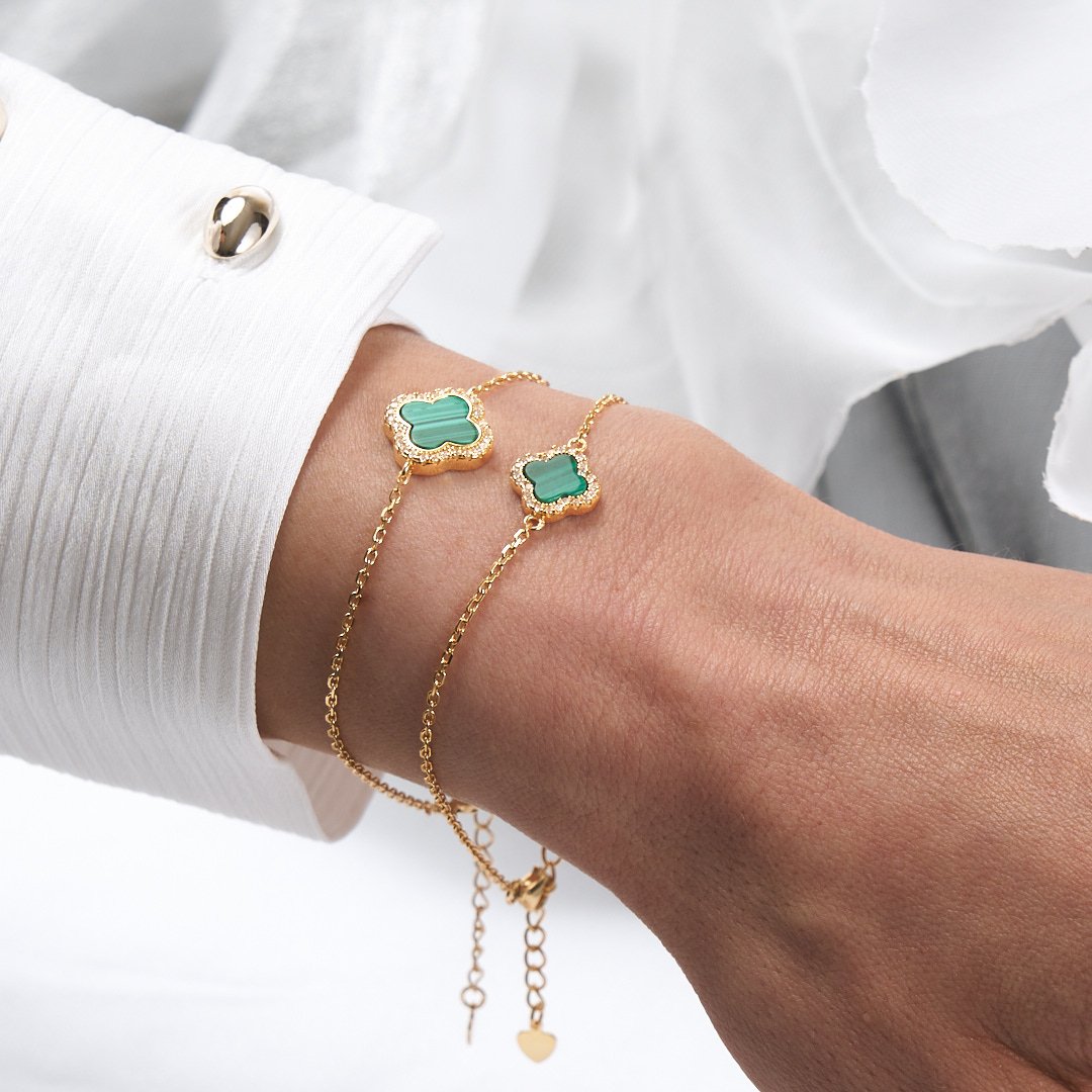 Gold Small Green Clover Bracelet