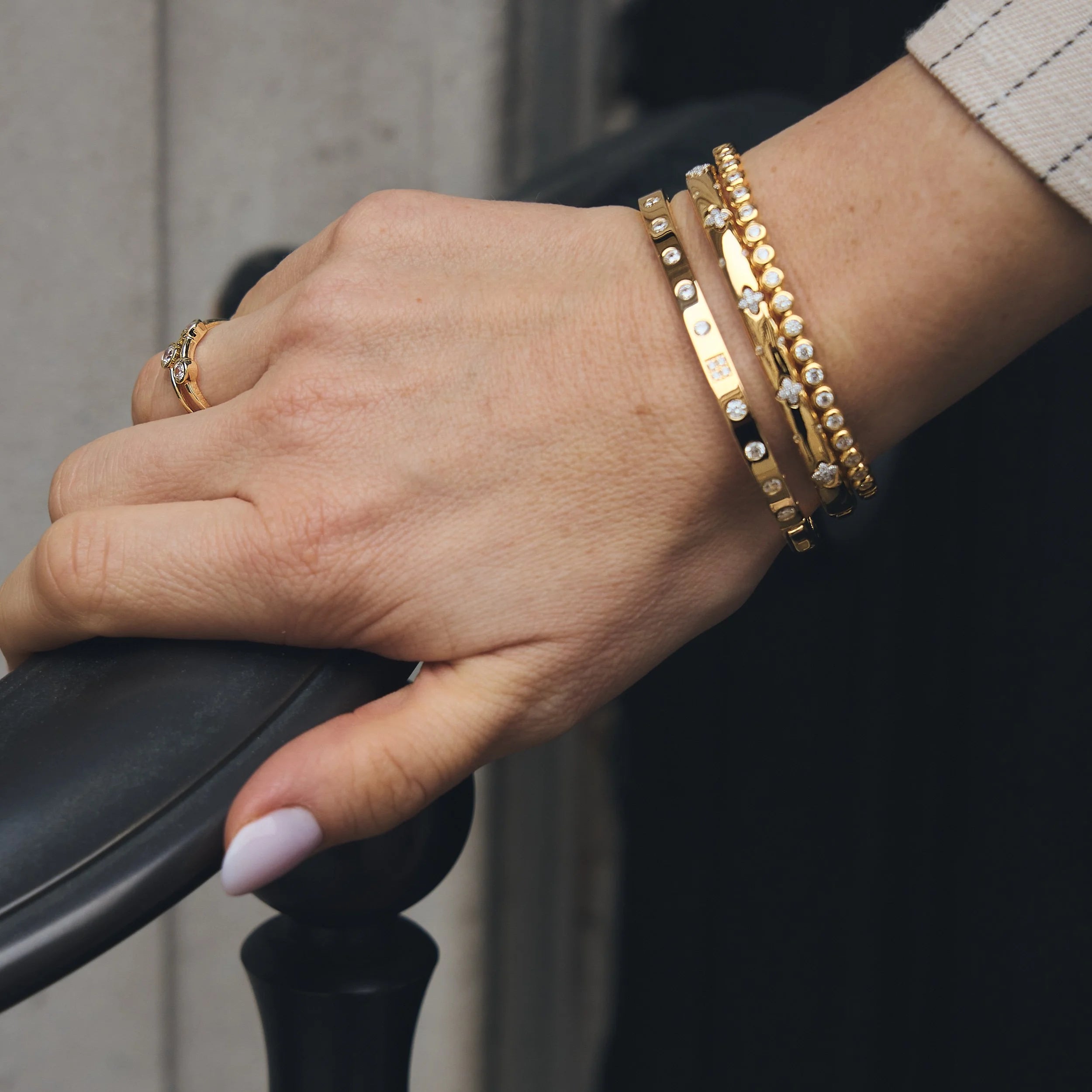 Gold CZ Clover Bangle