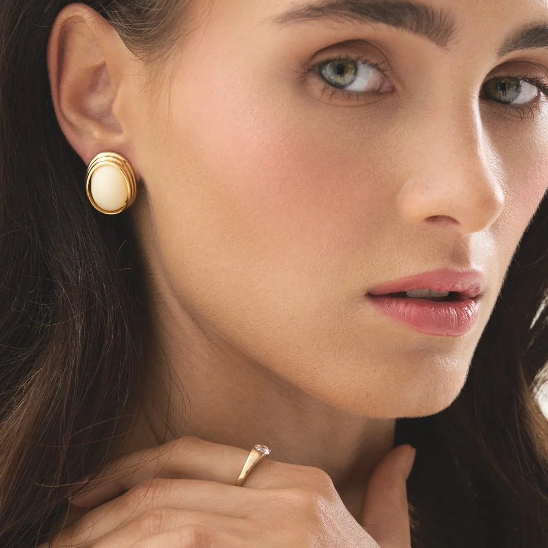 Cream Oval Earrings