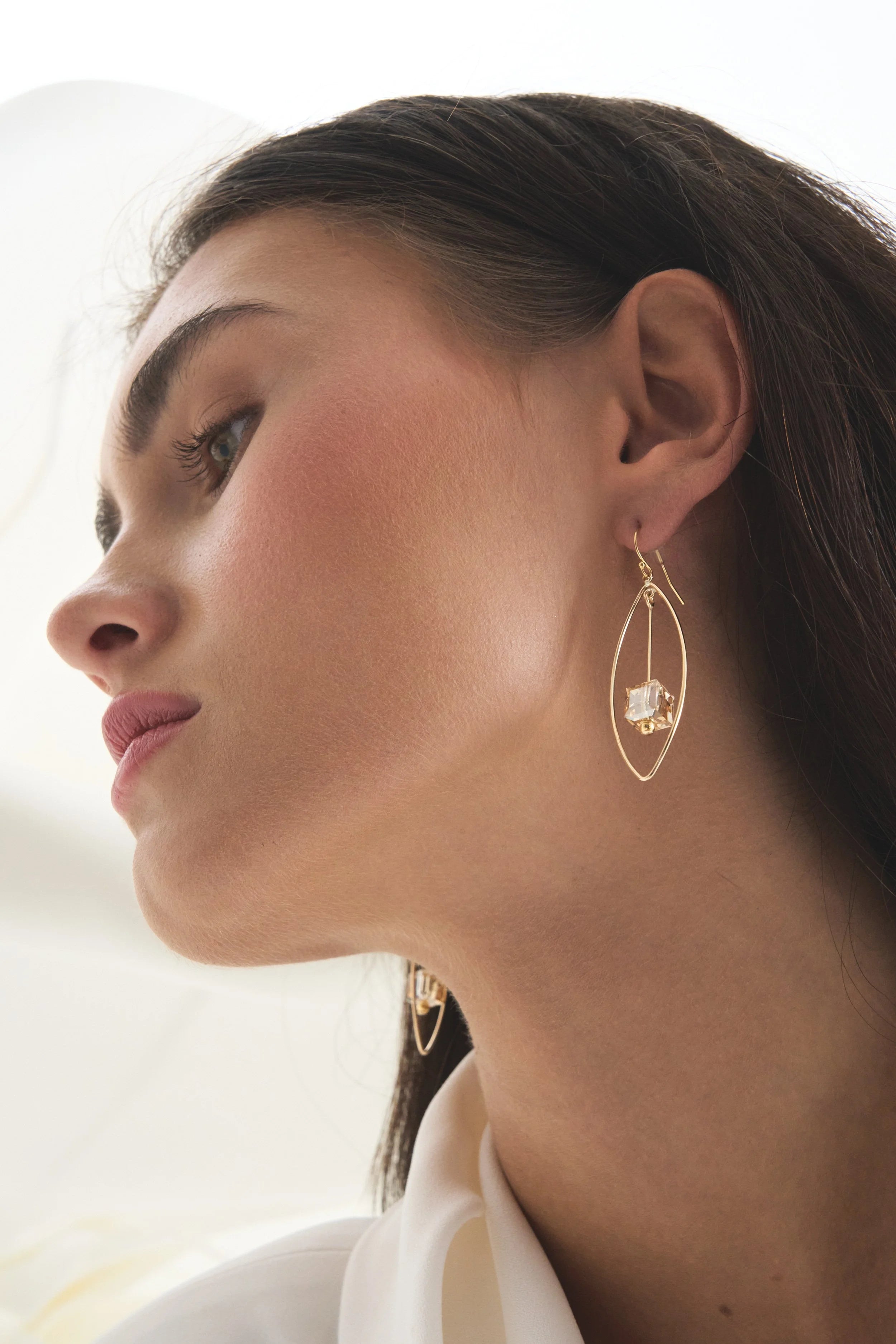 Golden Shadow Cube Oval Chandelier Earrings