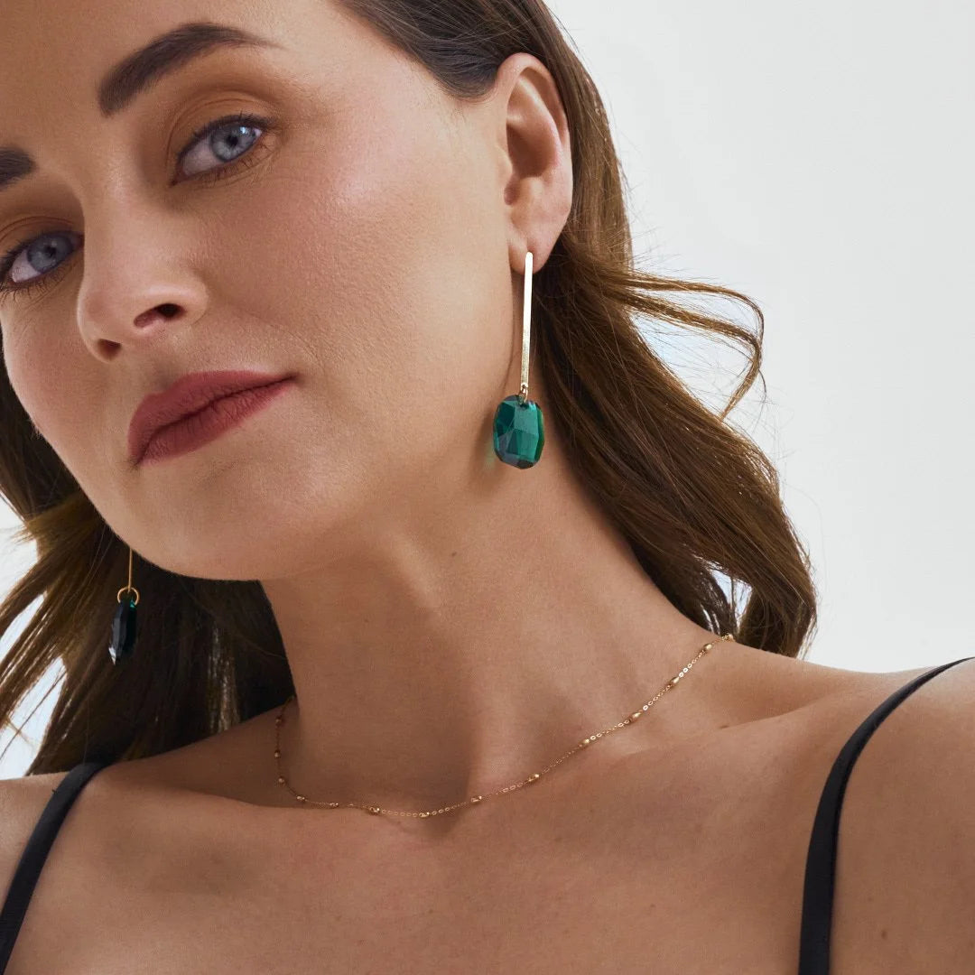 Emerald Rectangle Bar Drop Earrings