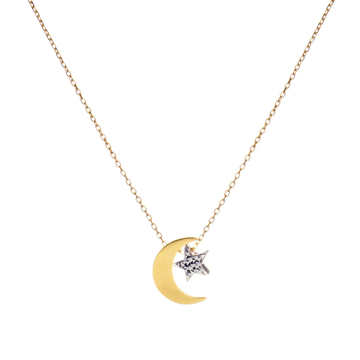9ct Gold Moon and Star Necklace