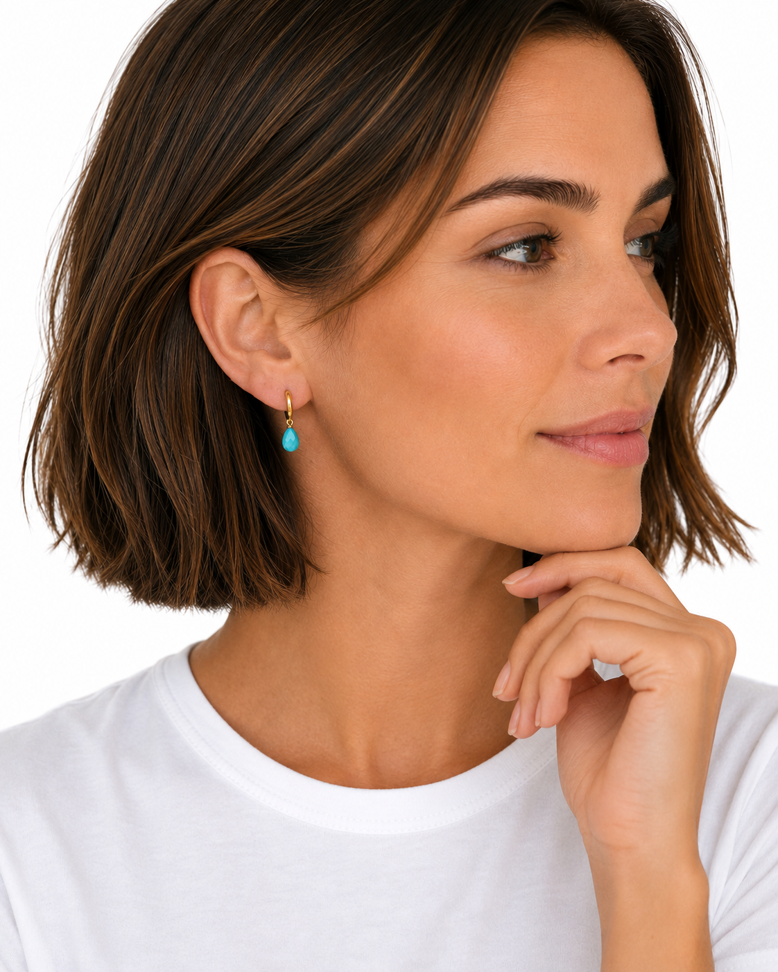 Gold Turquoise Charm Hoop