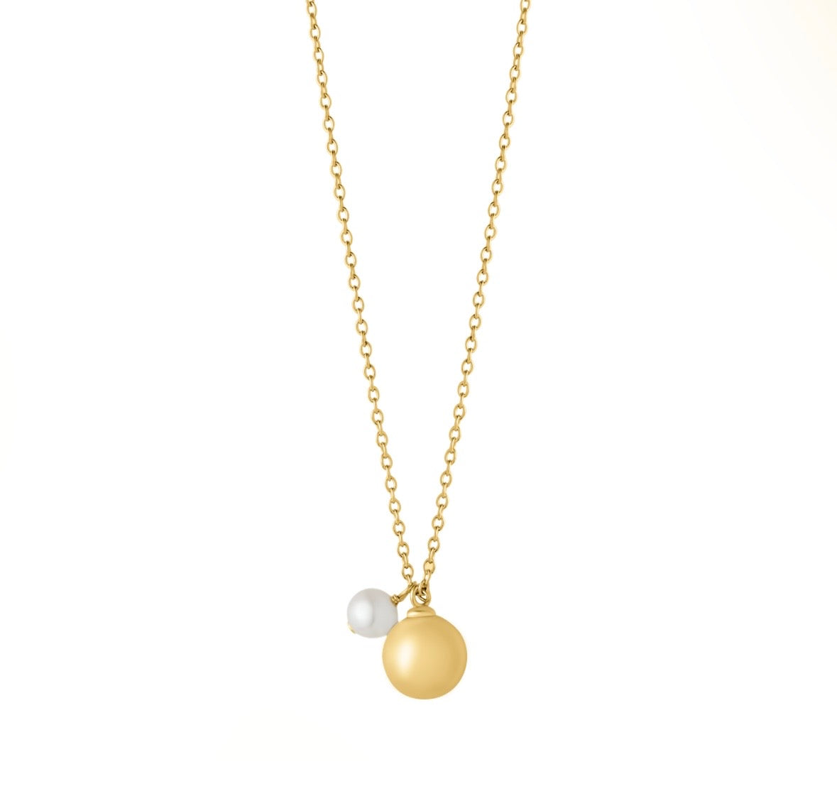 Gold Ball and Pearl Necklace