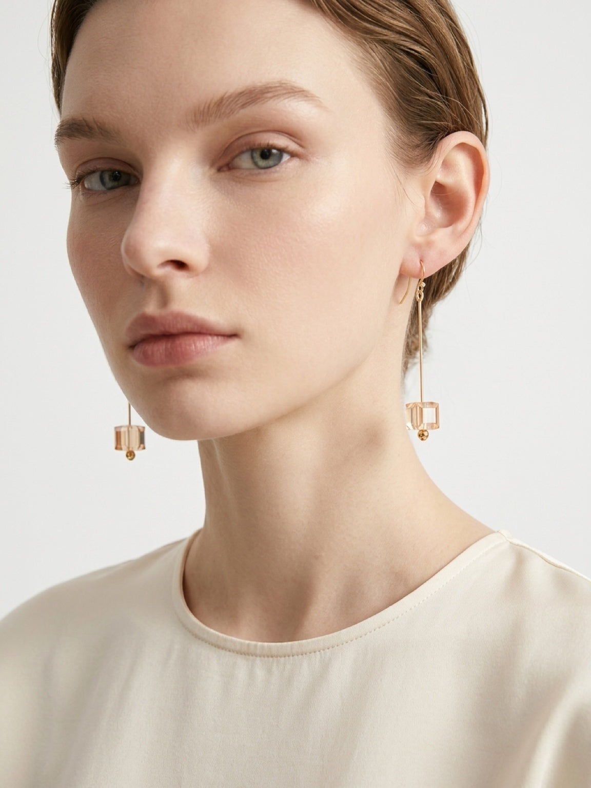 Golden Shadow Pin Cube Earrings