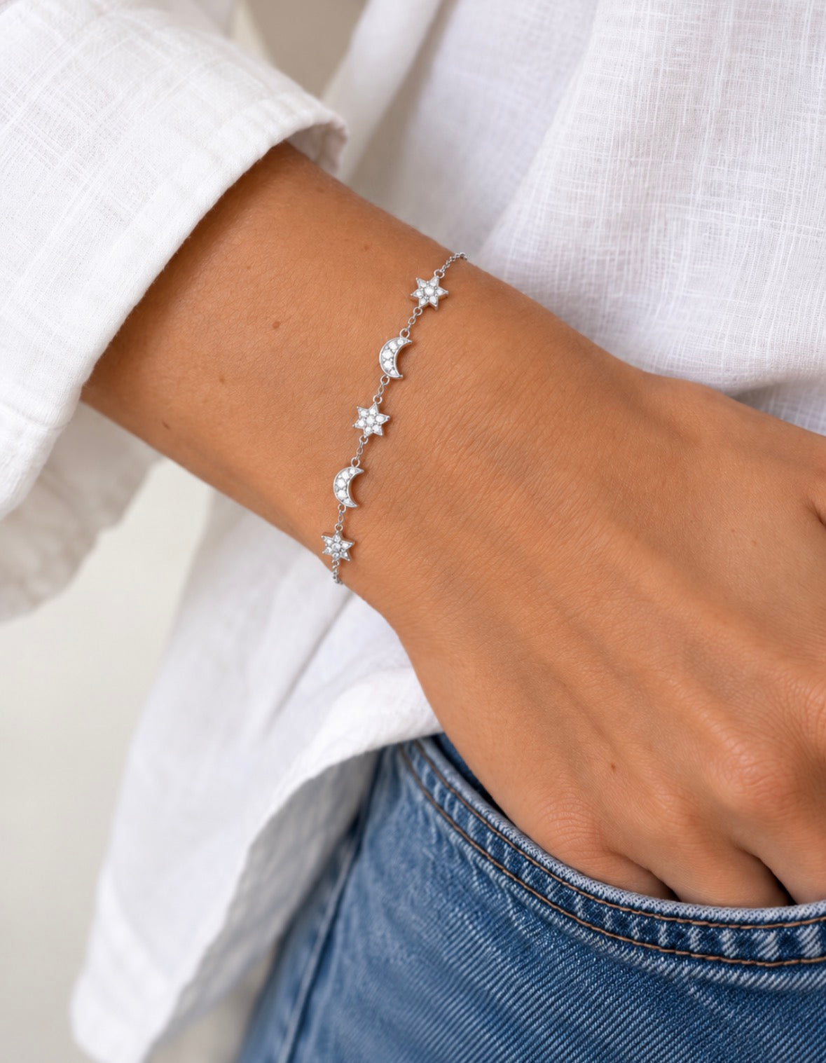 Silver Celestial Moon & Star Bracelet