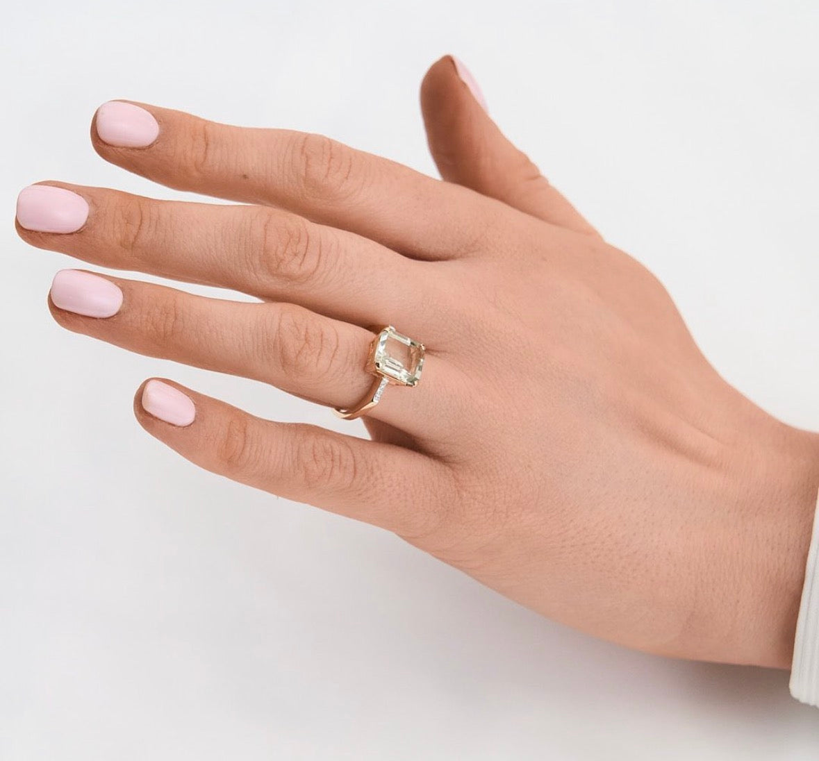 Green Amethyst & Diamond Ring