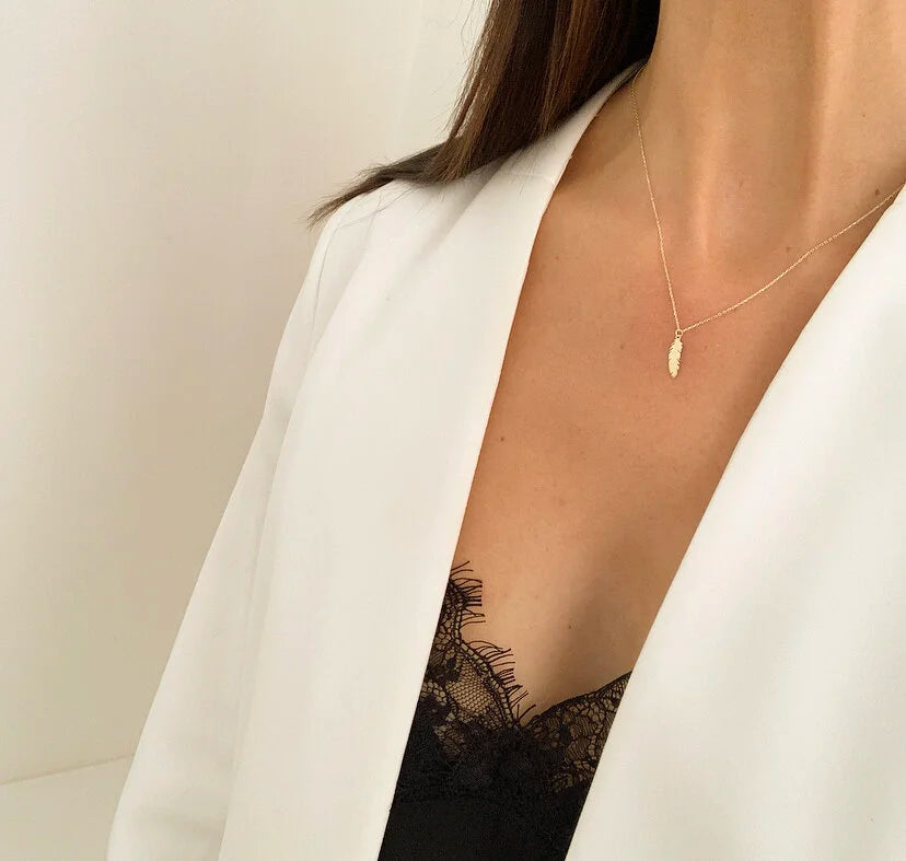 9ct Gold Feather Necklace