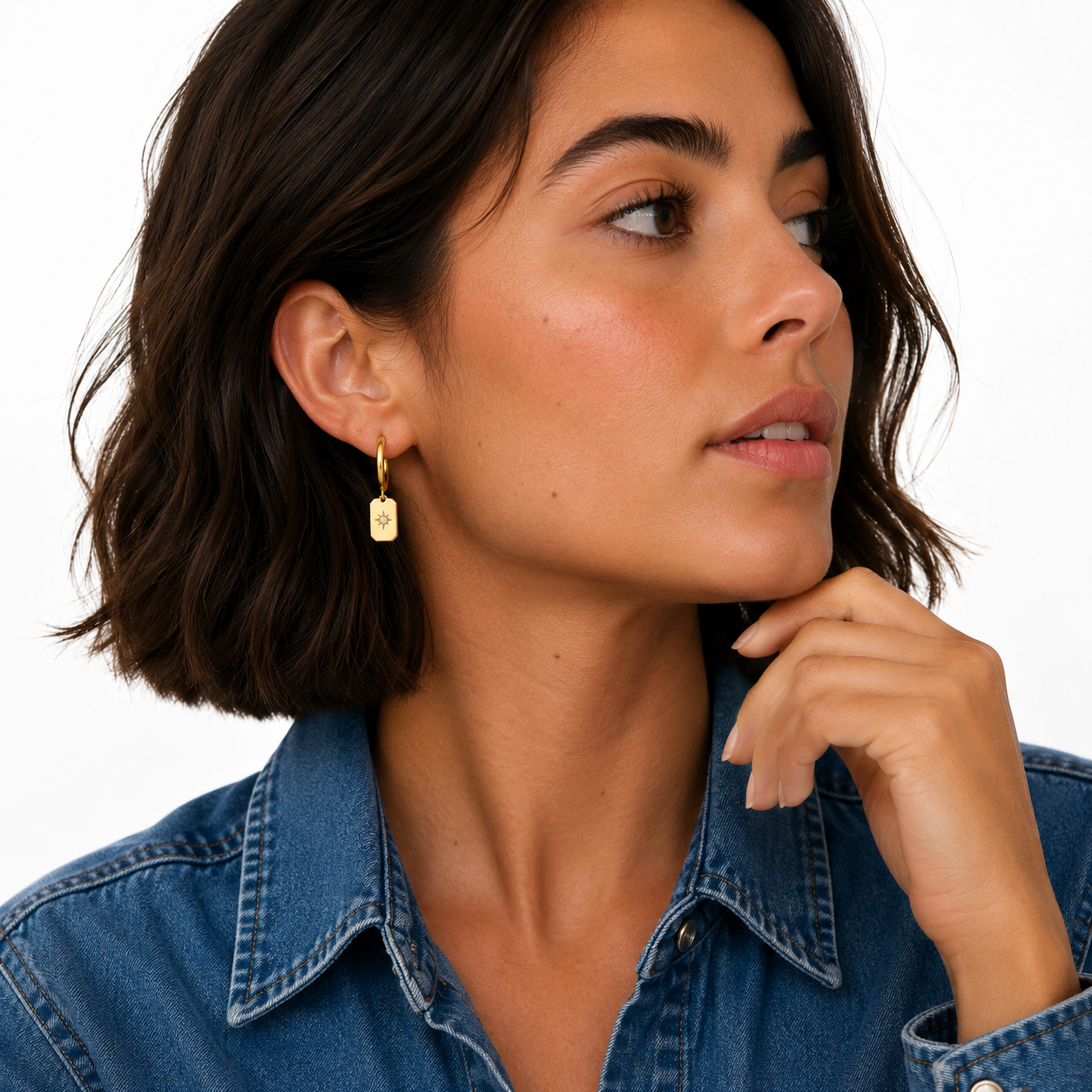 Gold Disc Charm Hoop
