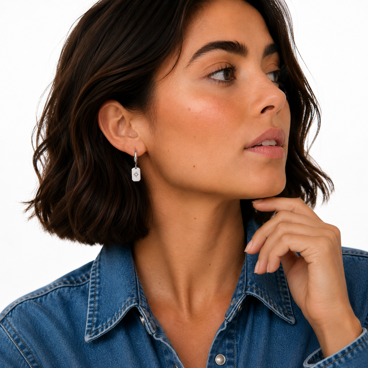 Silver Disc Charm Hoop