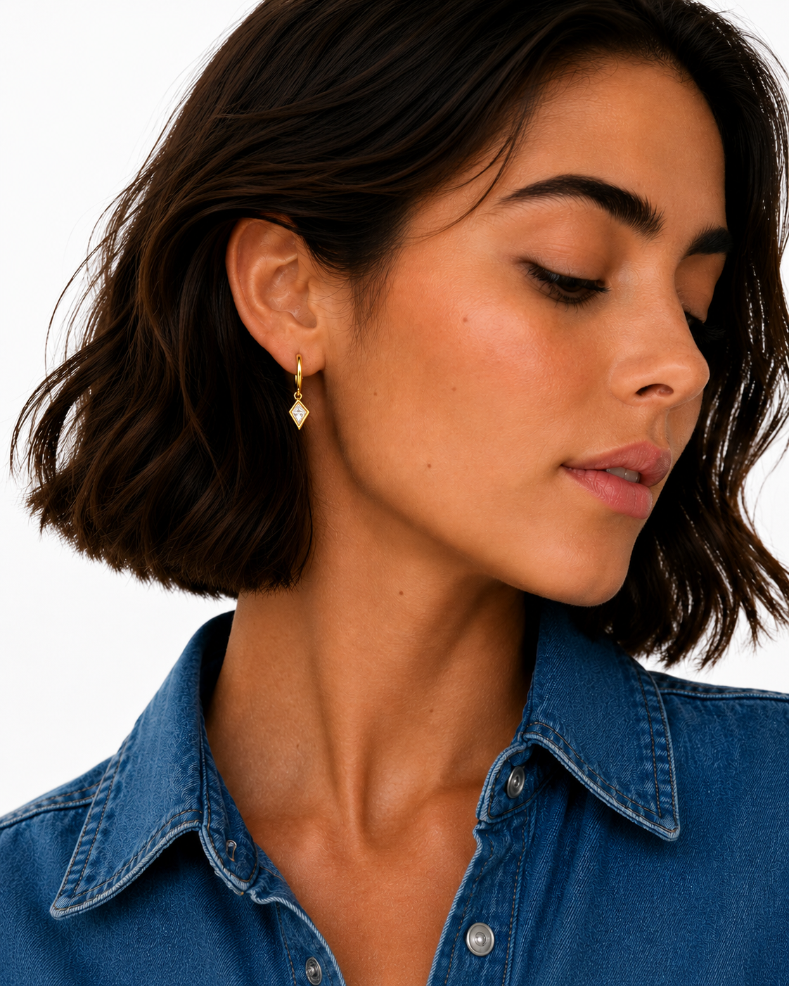 Silver Diamond Charm Hoop