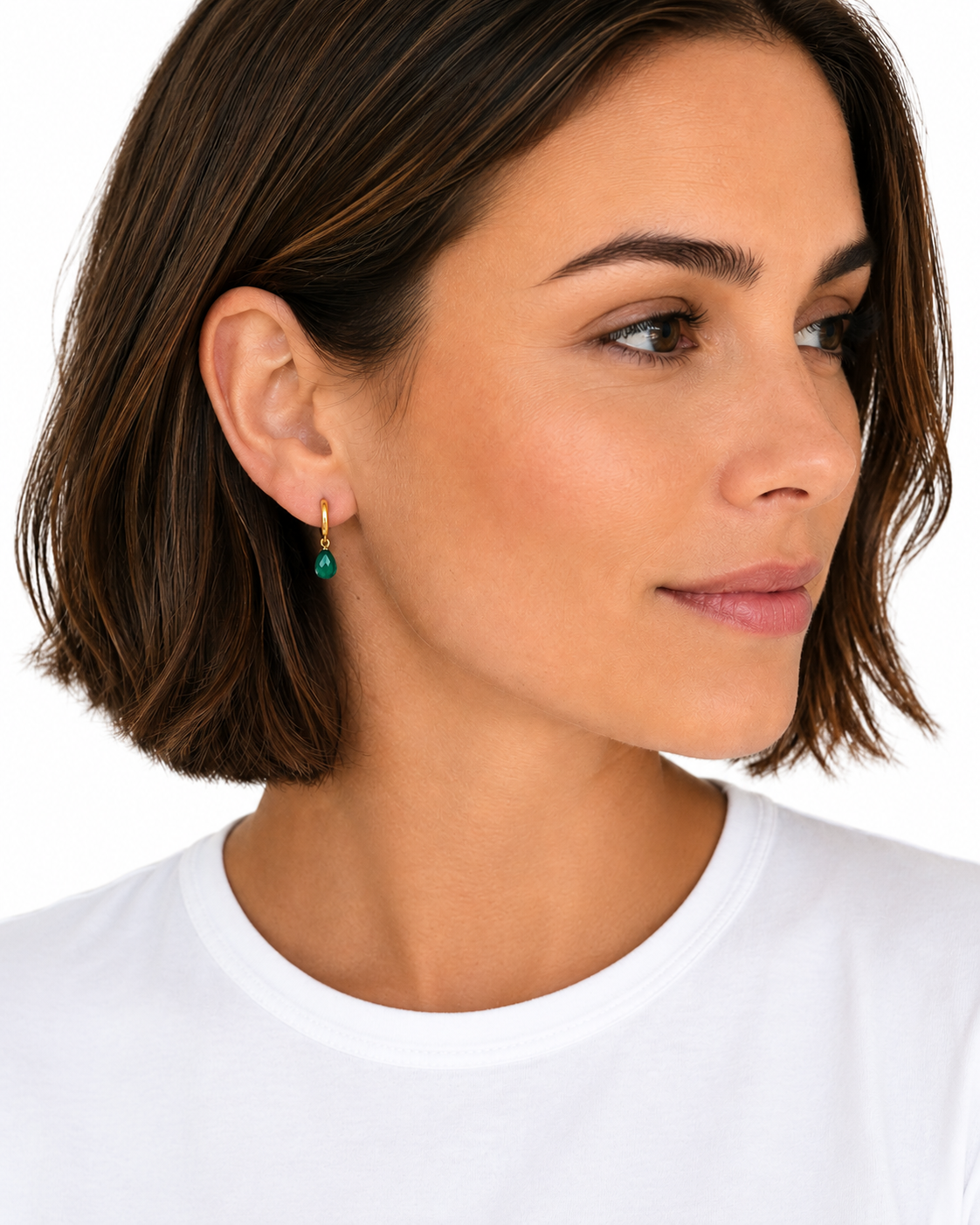 Gold Emerald Charm Hoop