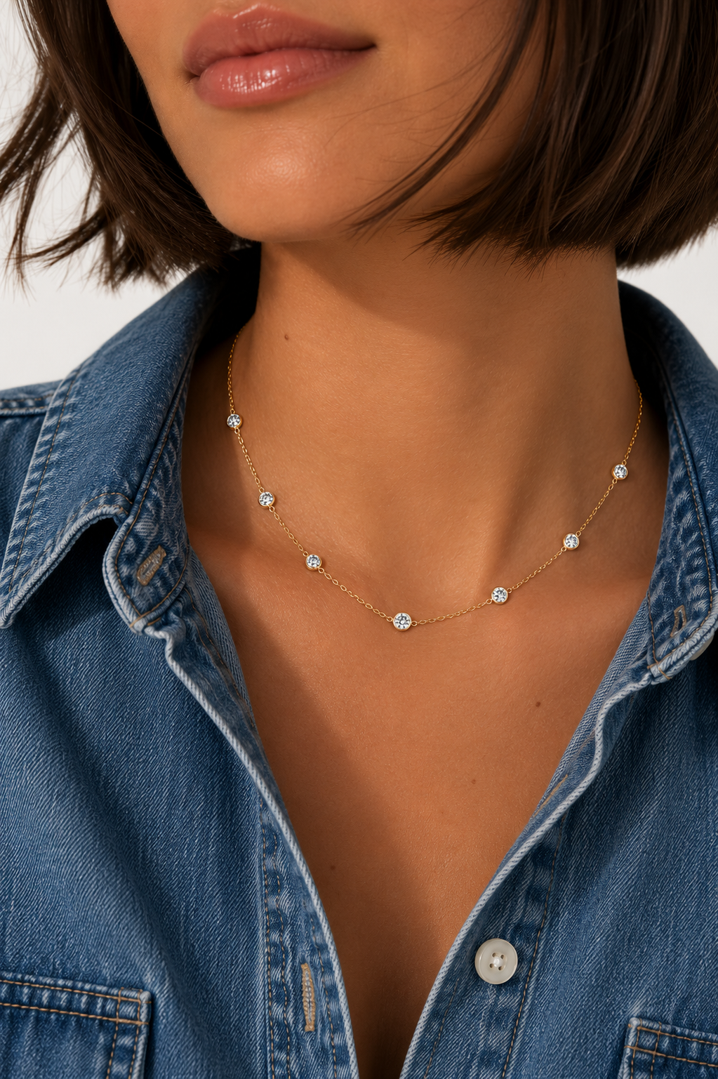 Gold CZ Rubover Chain Necklace
