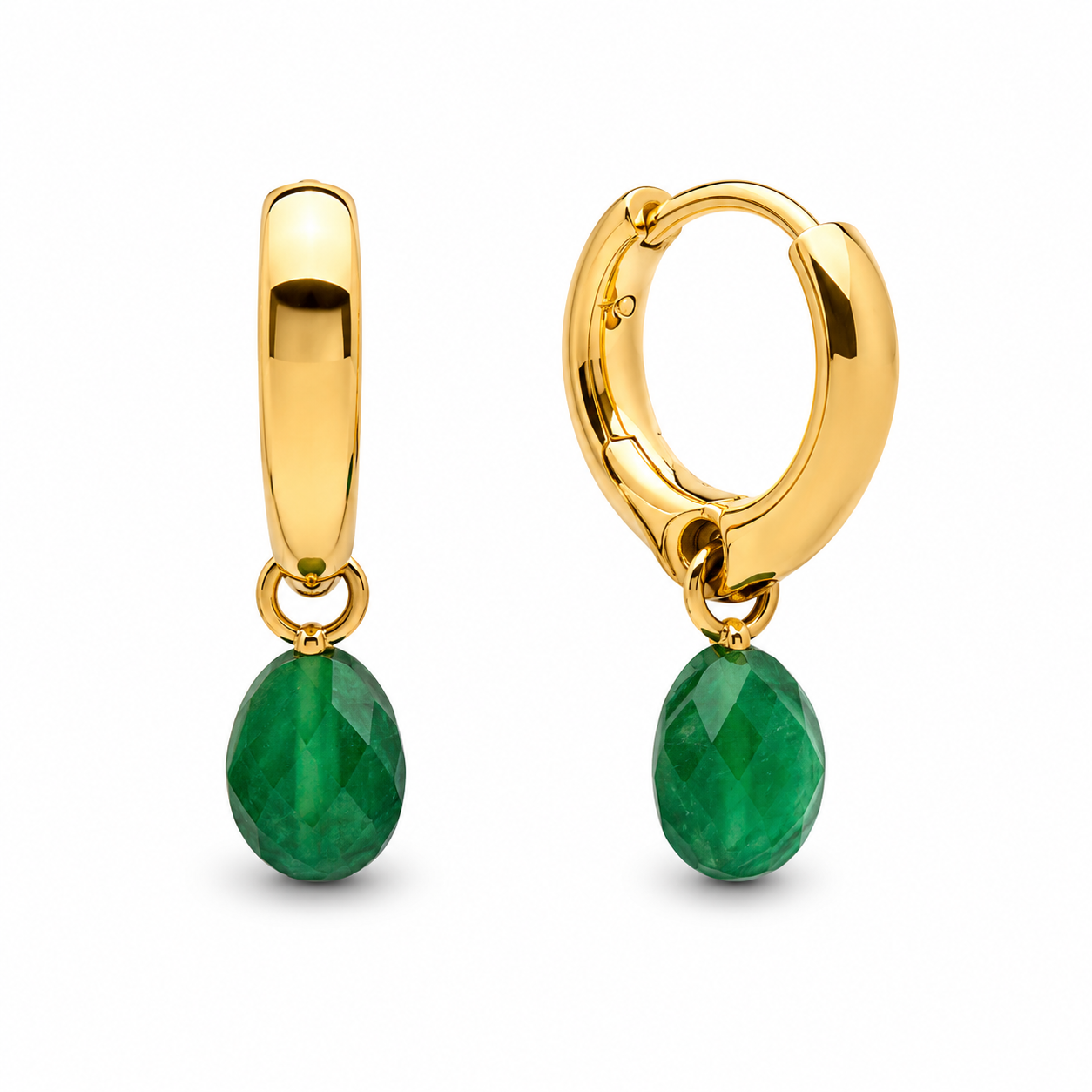 Gold Emerald Charm Hoop