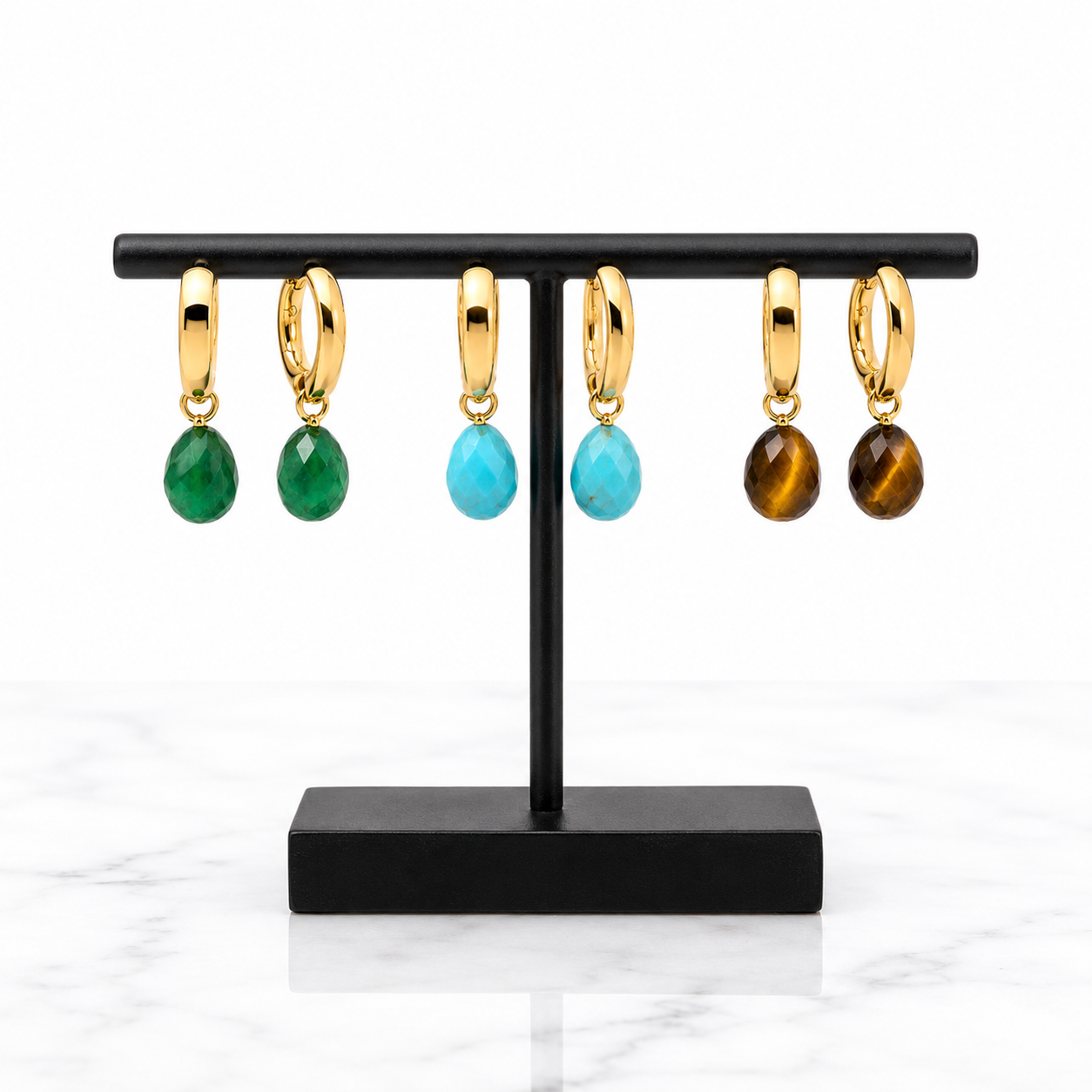 Gold Tiger’s Eye Charm Hoop