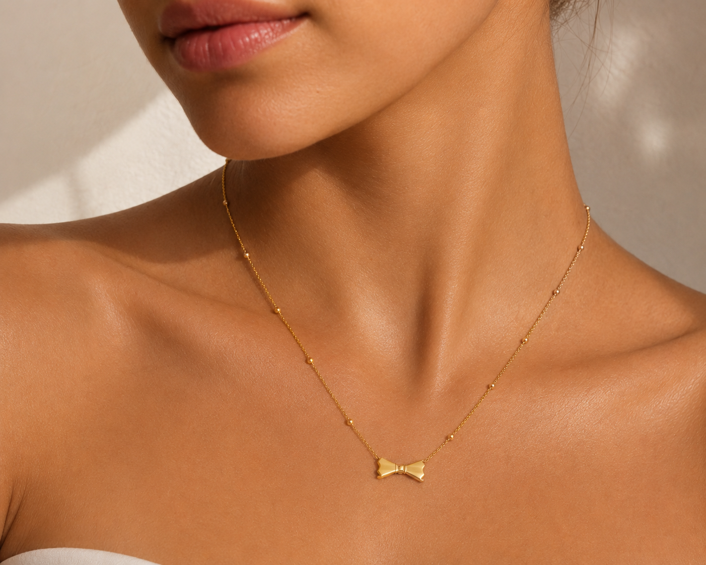 9ct Gold Beaded Bow Necklace