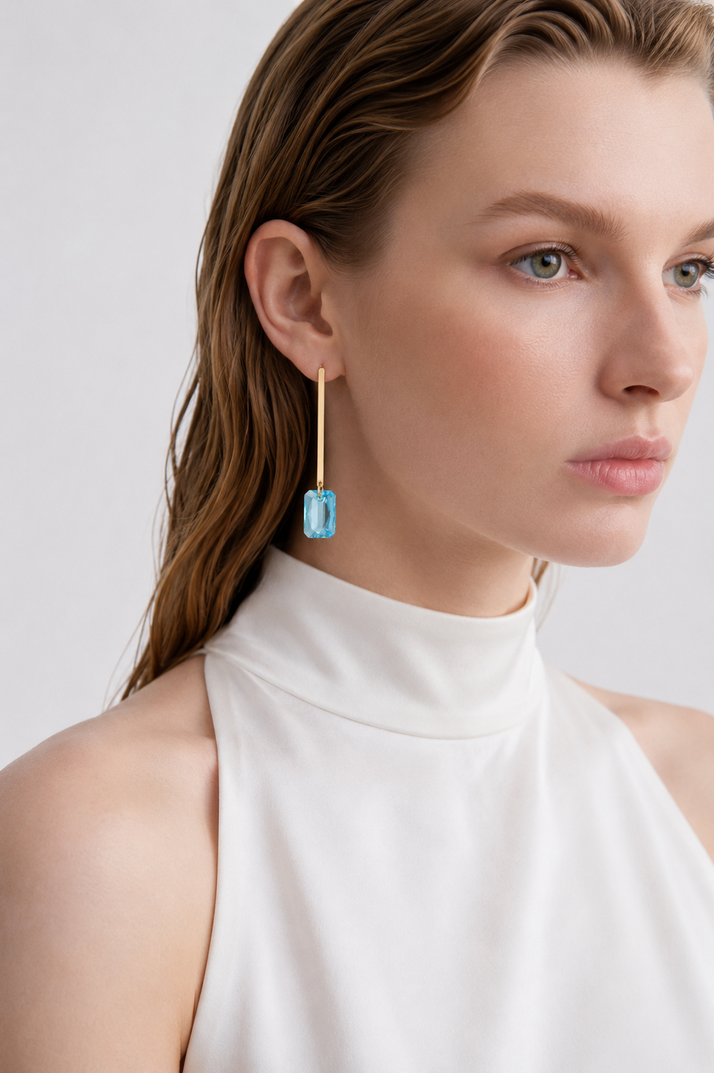 Aquamarine Rectangle Bar Drop Earrings