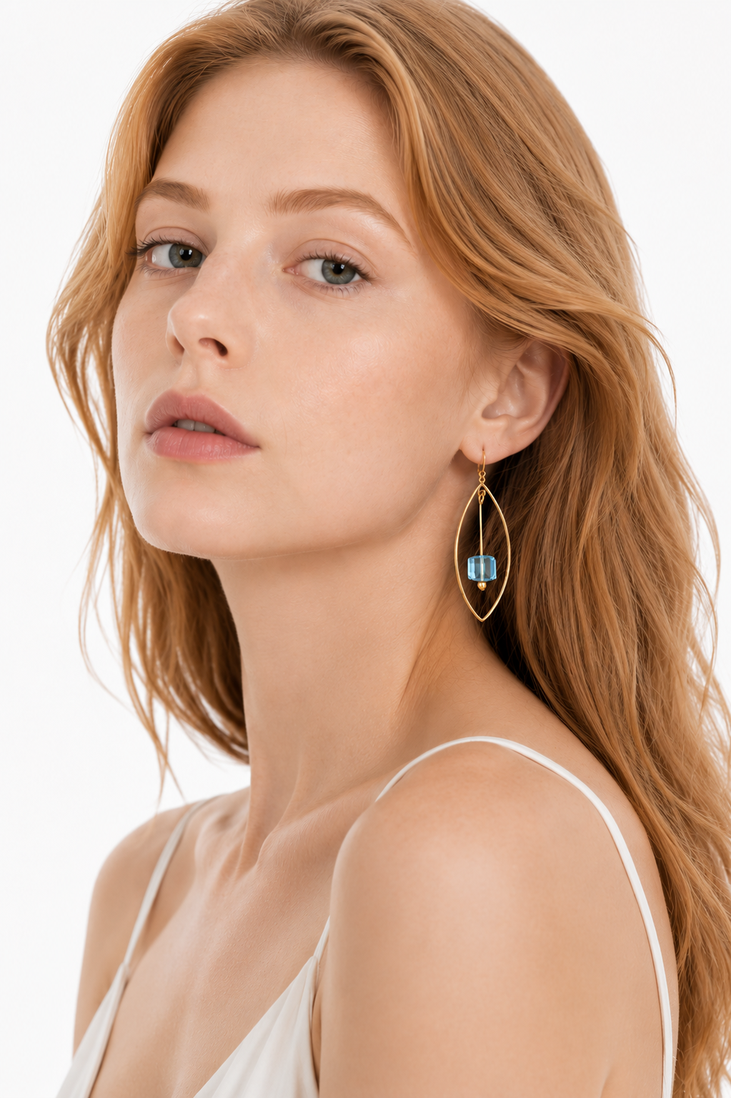 Aquamarine Cube Oval Chandelier Earrings