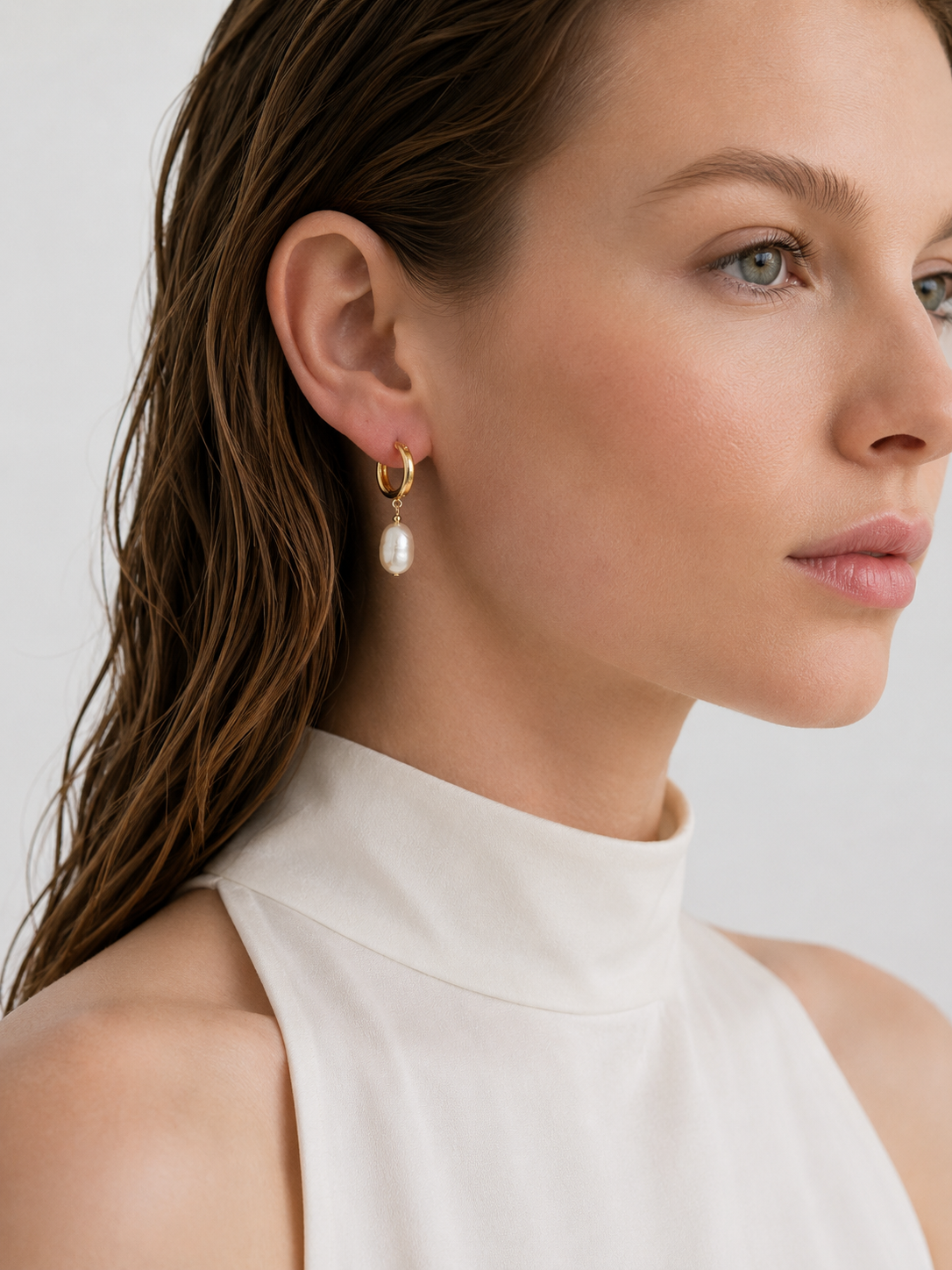 Small Baroque Pearl Clip Hoop Earring
