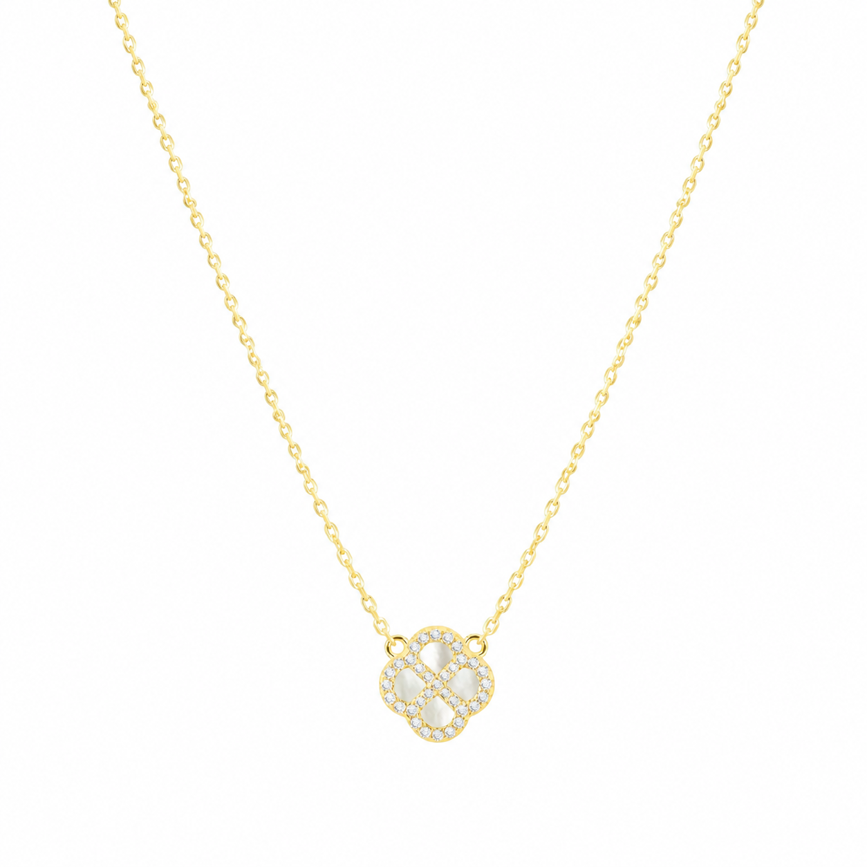Mother Of Pearl Clover Cz Necklace
