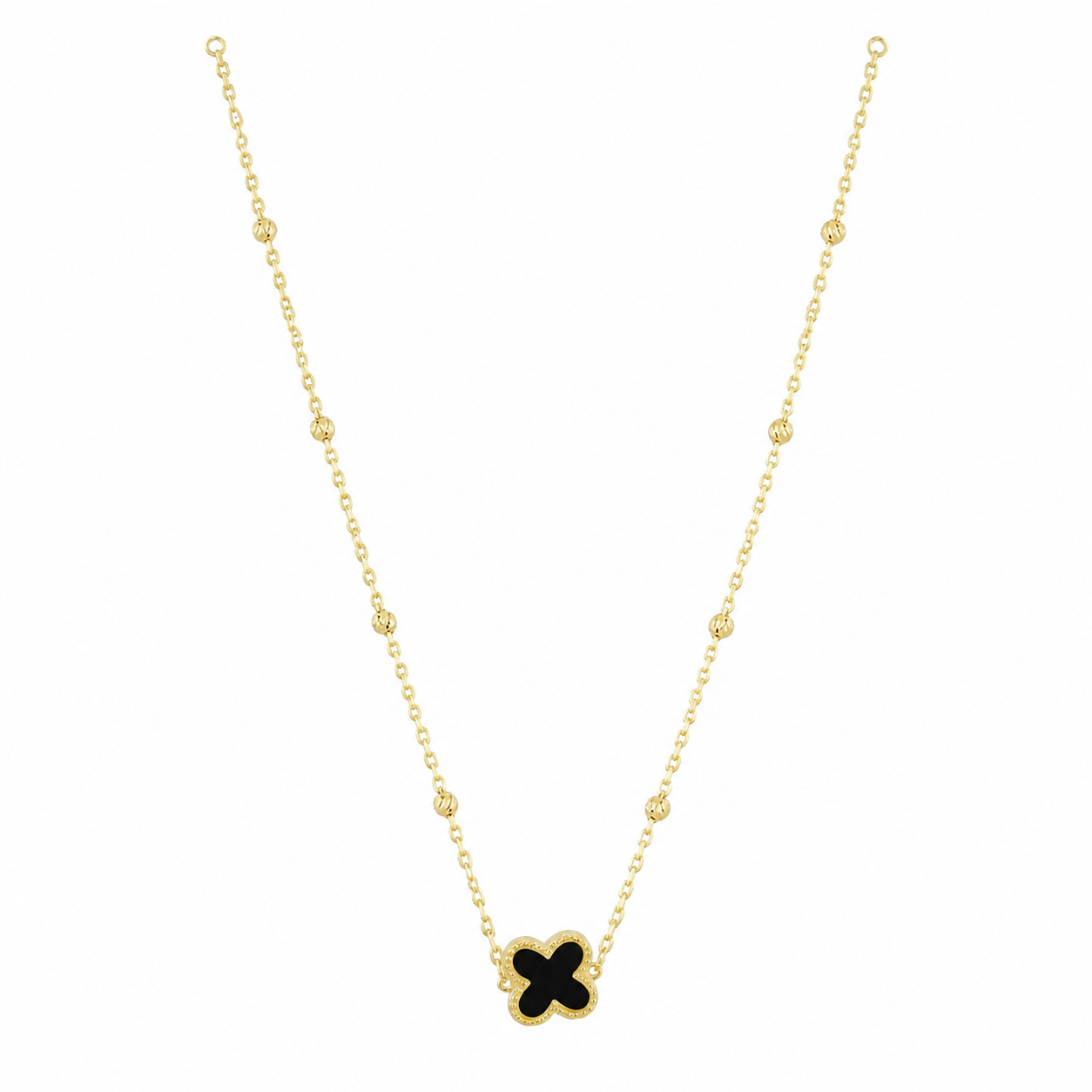 9ct Gold Small Black Clover Necklace