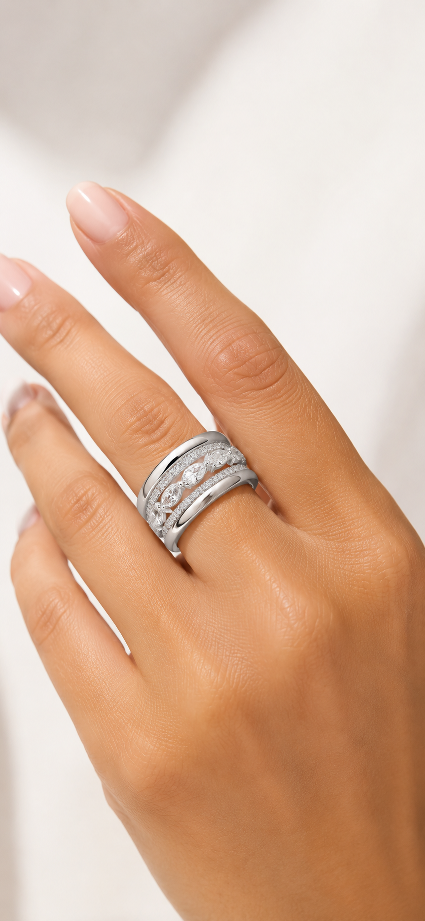 Silver Marquise Layered Ring