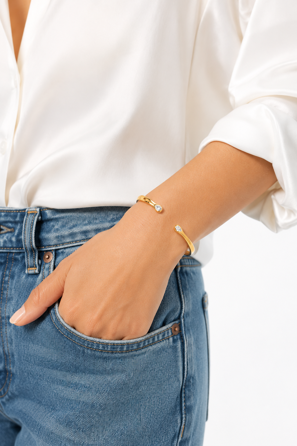 Gold Double Pear Bangle