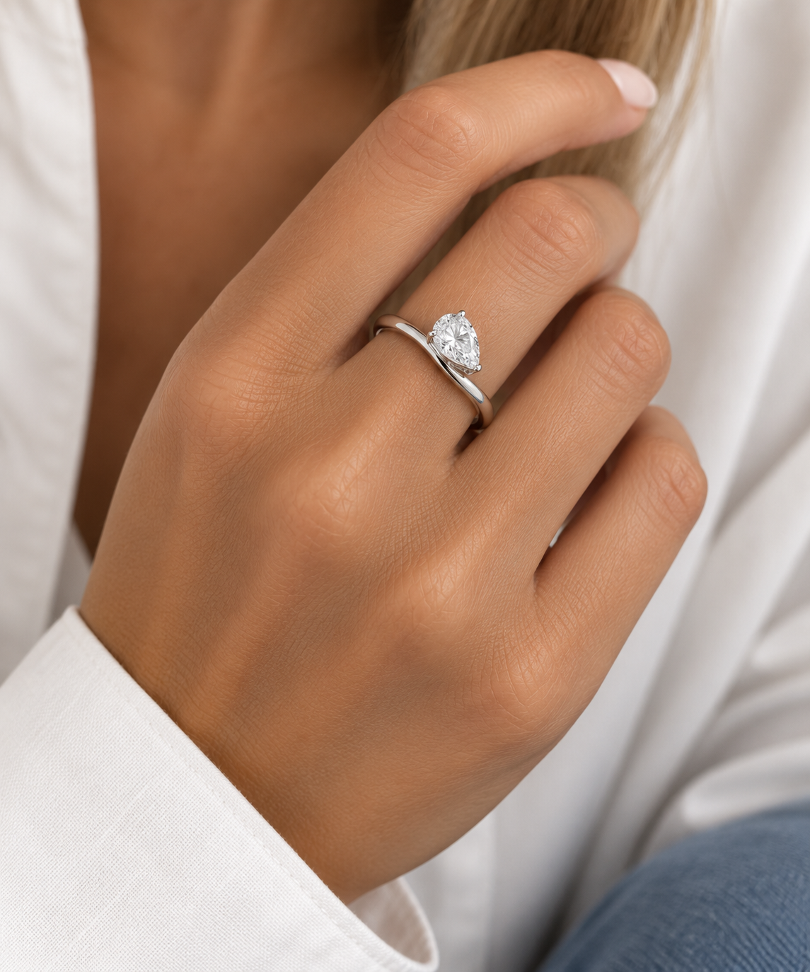 Silver Pear-Cut Twist Ring