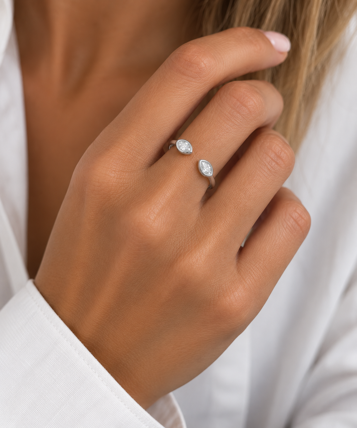 Silver Double Pear Open Ring