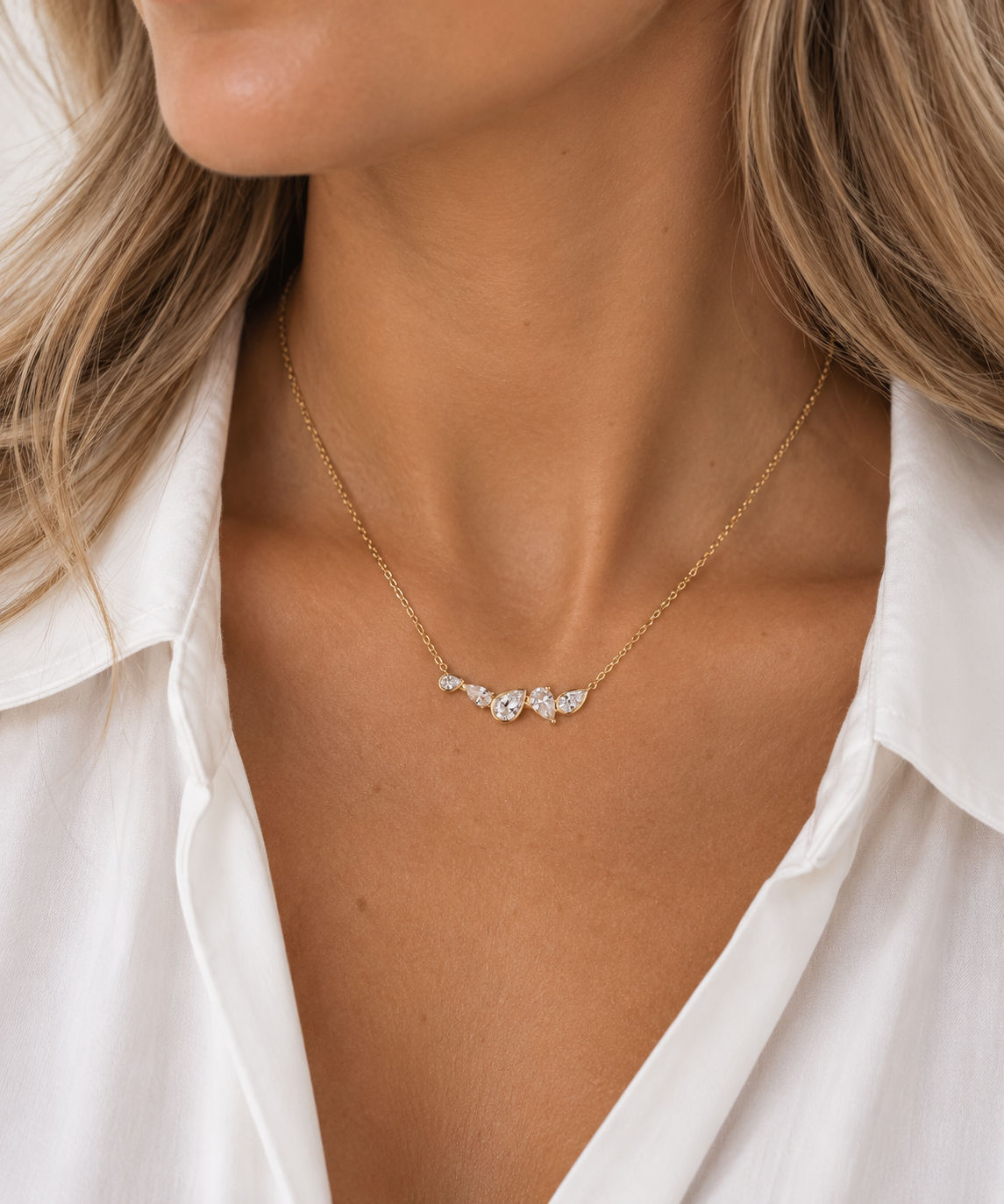 Gold Graduated Pear-Cut Necklace