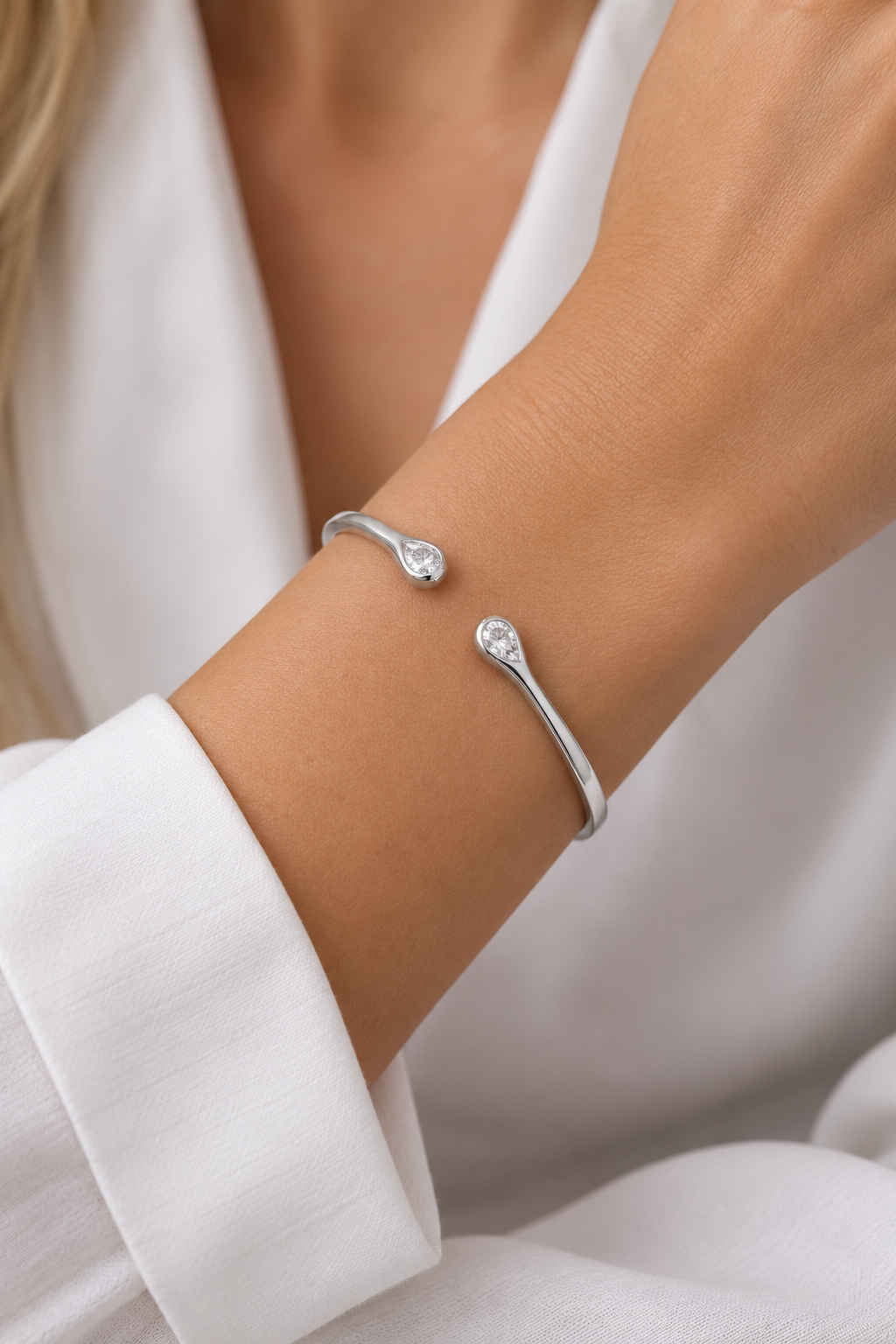 Silver Double Pear Bangle