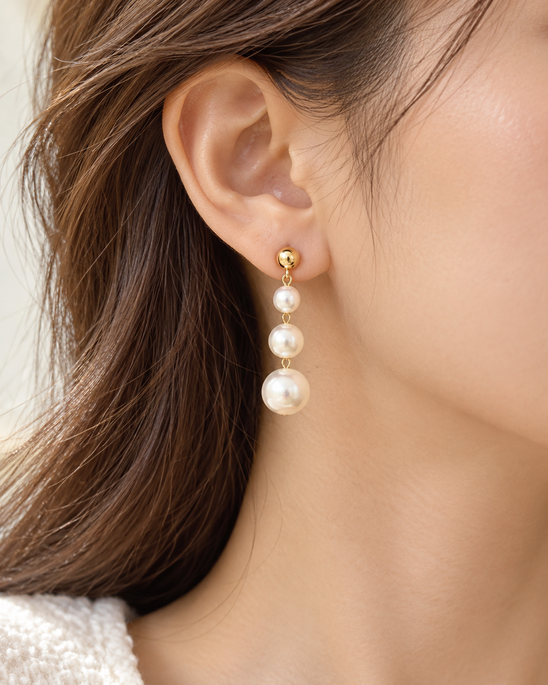 Three Pearl And Ball Stud