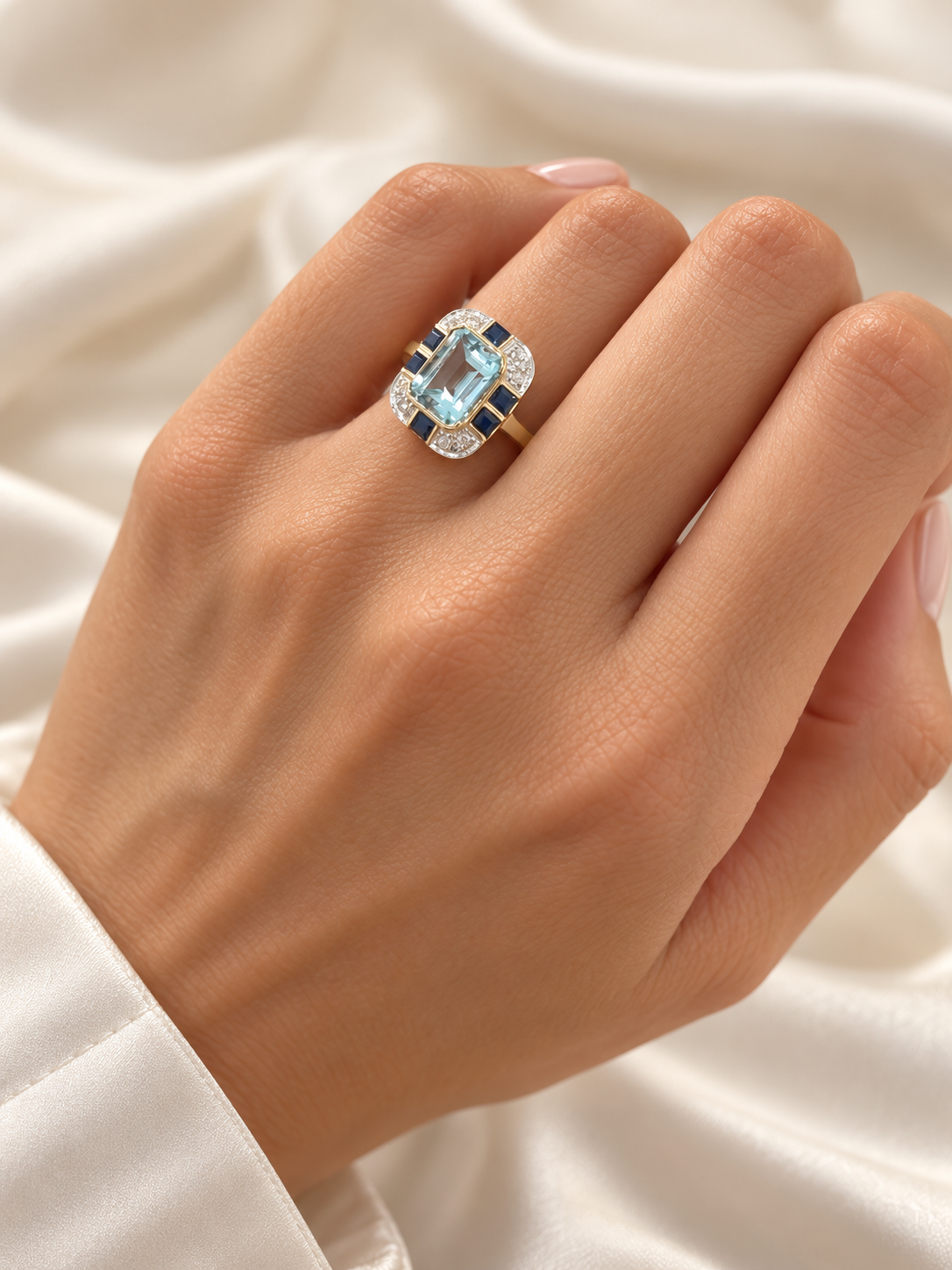 Topaz, Sapphire & Diamond Art Deco Ring