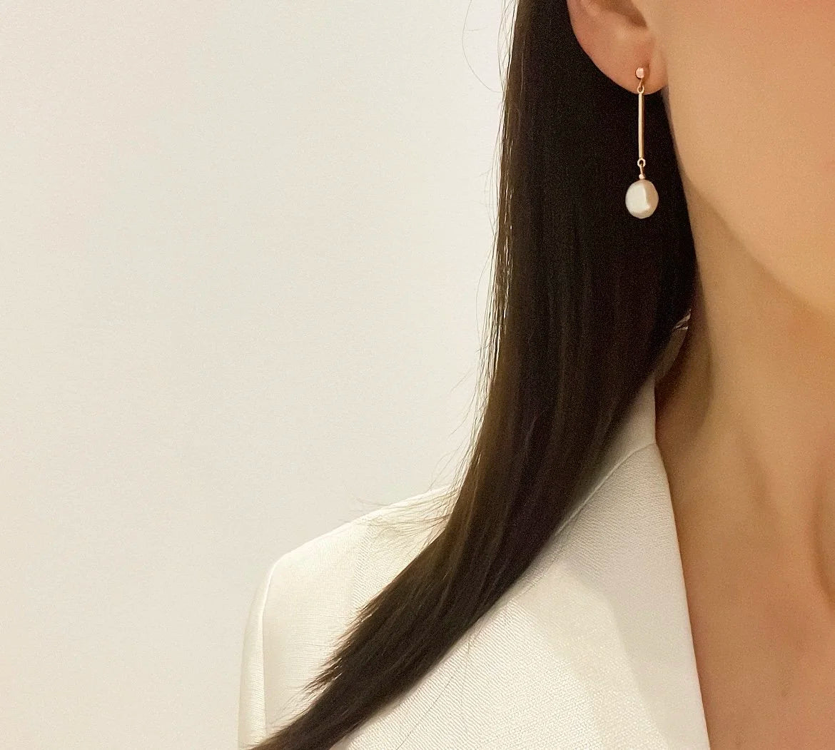 MoMuse Pearl Bar Drop Earrings