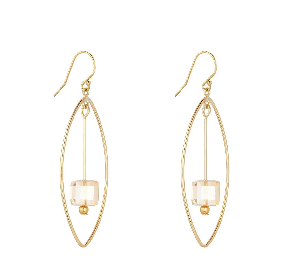 Golden Shadow Cube Oval Chandelier Earrings