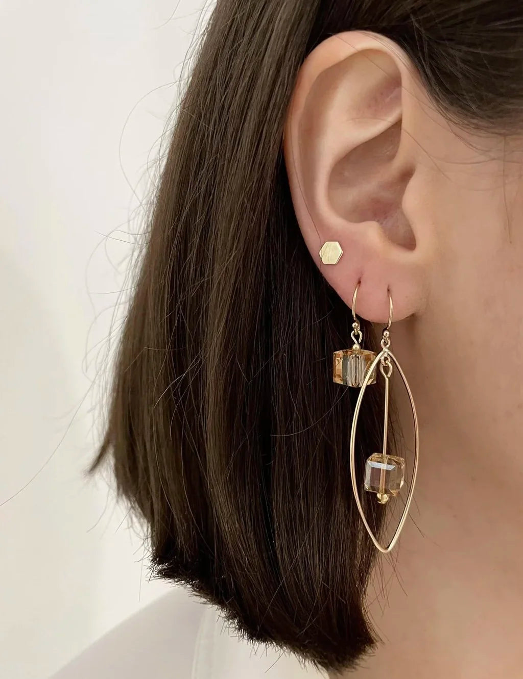 Golden Shadow Cube Oval Chandelier Earrings