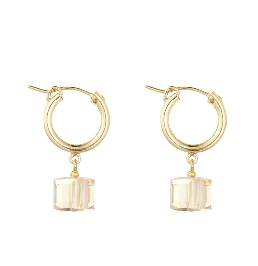 Golden Shadow Cube Clip Hoop Earrings