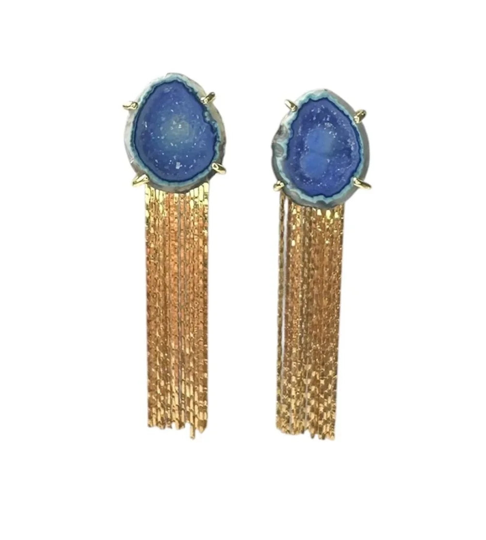Geode Blue Tassle Earrings