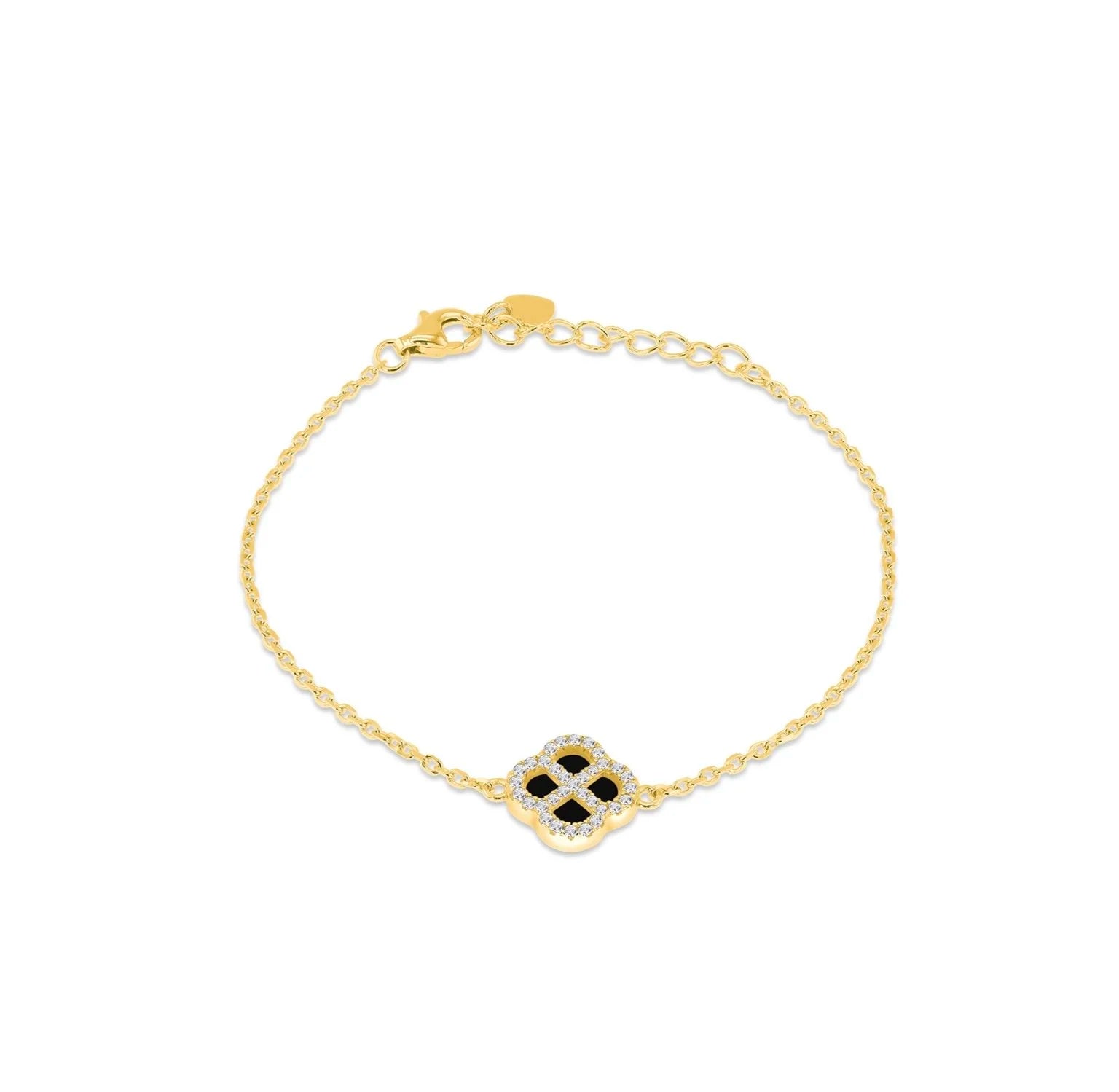 Gold Black Agate Clover Bracelet
