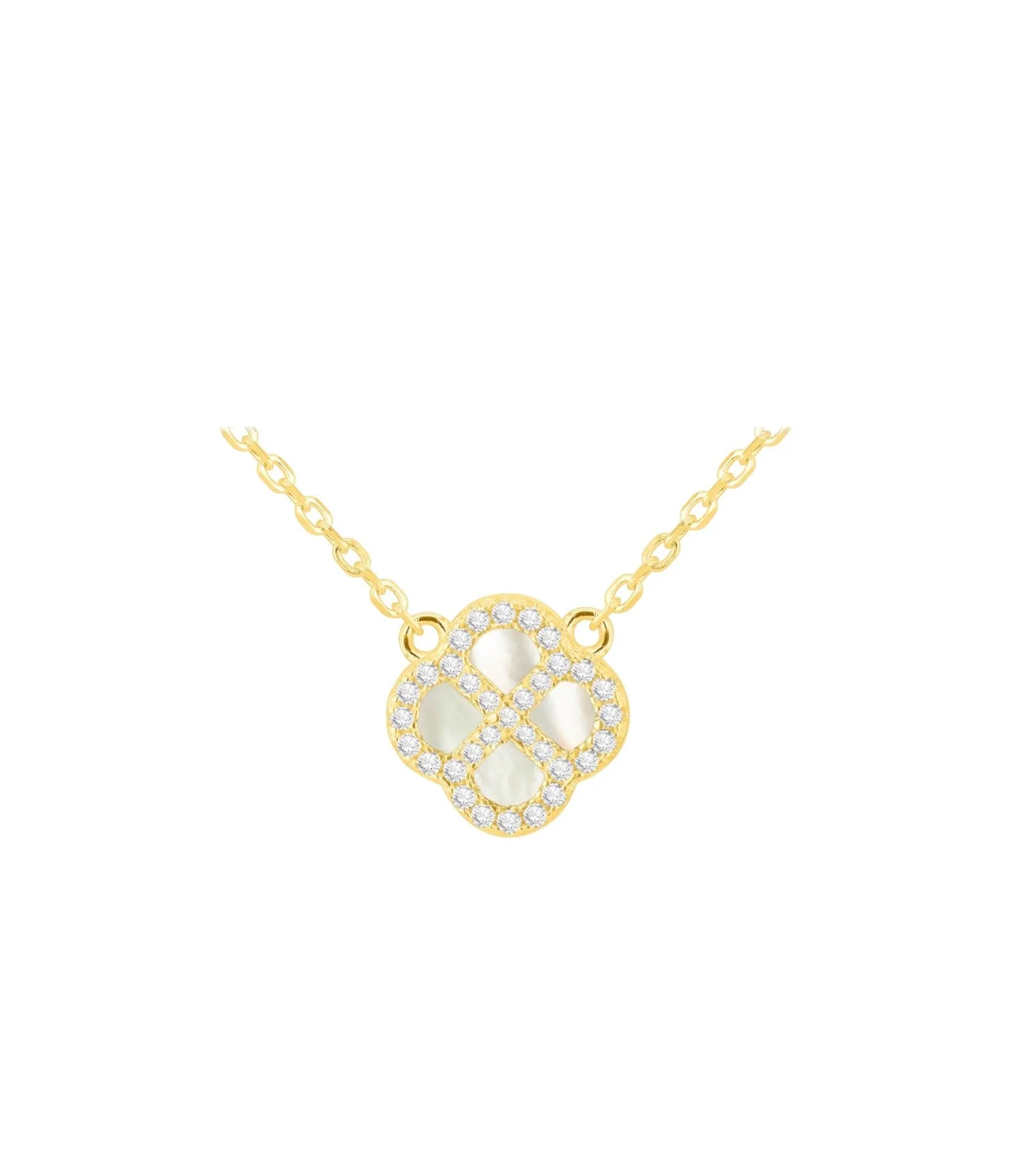 Mother Of Pearl Clover Cz Necklace