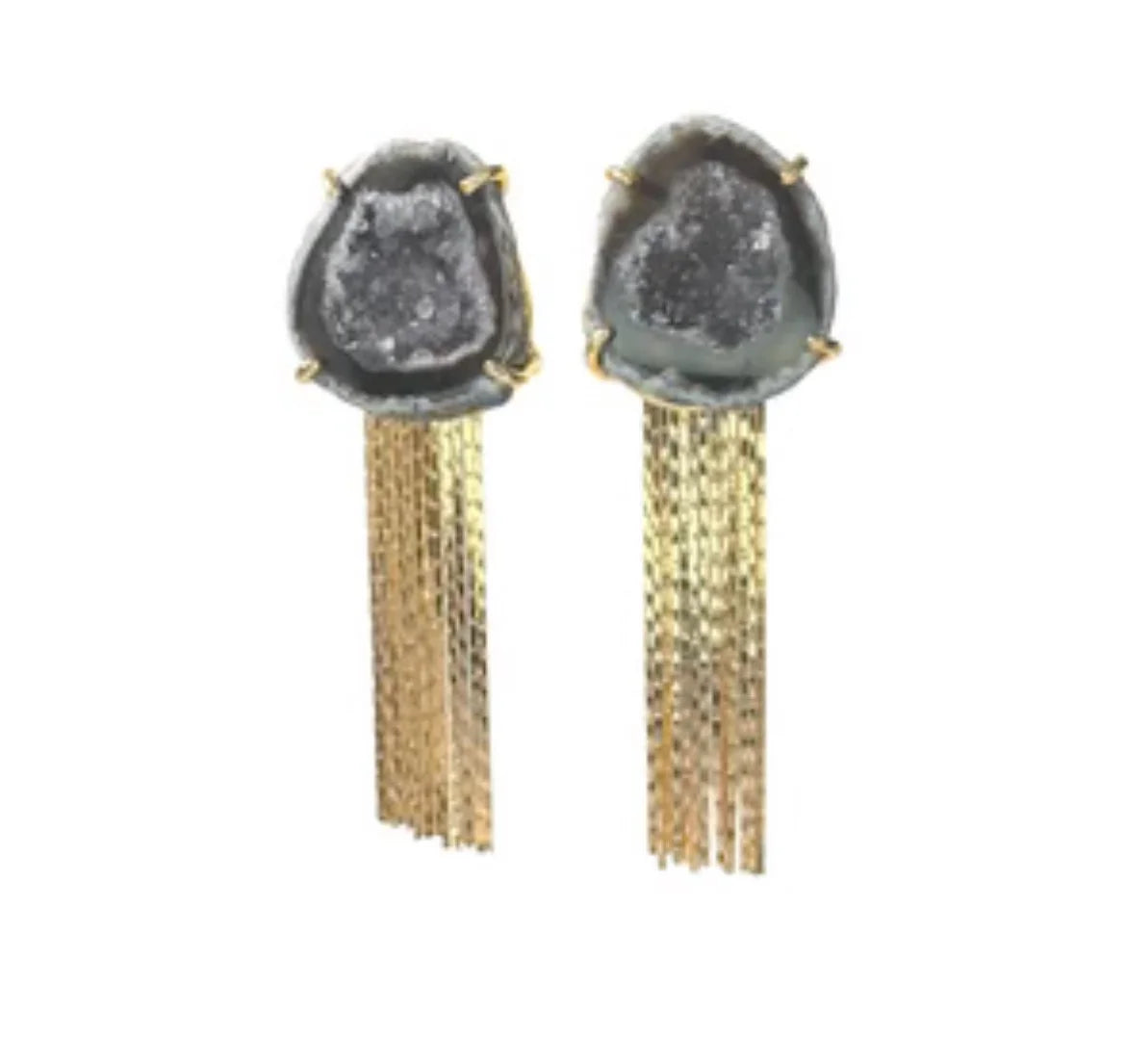 Geode Black Tassel Earrings