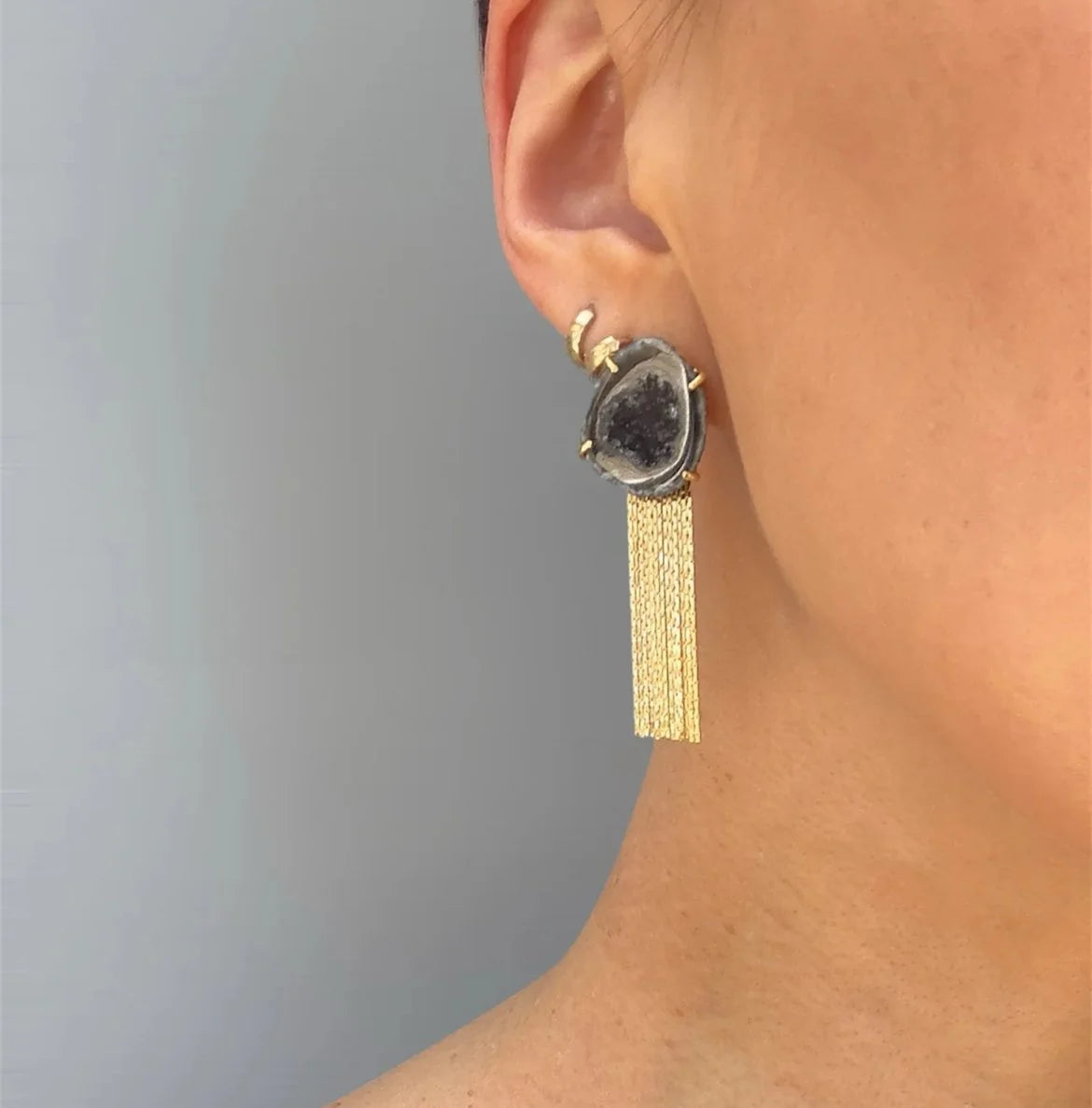 Geode Black Tassel Earrings