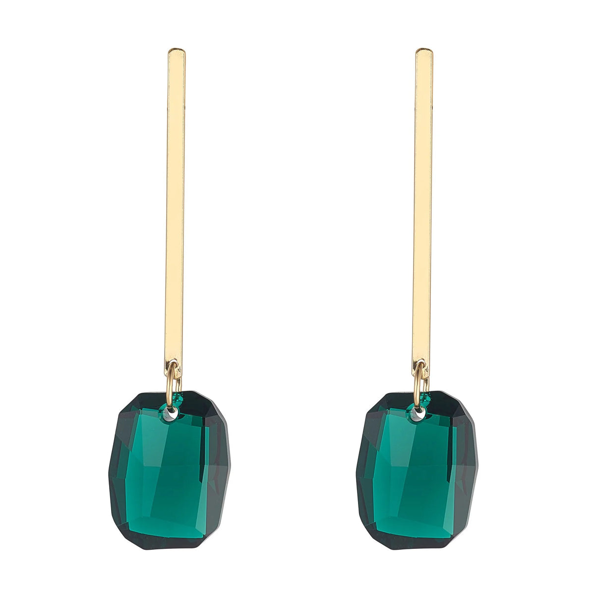 Emerald Rectangle Bar Drop Earrings