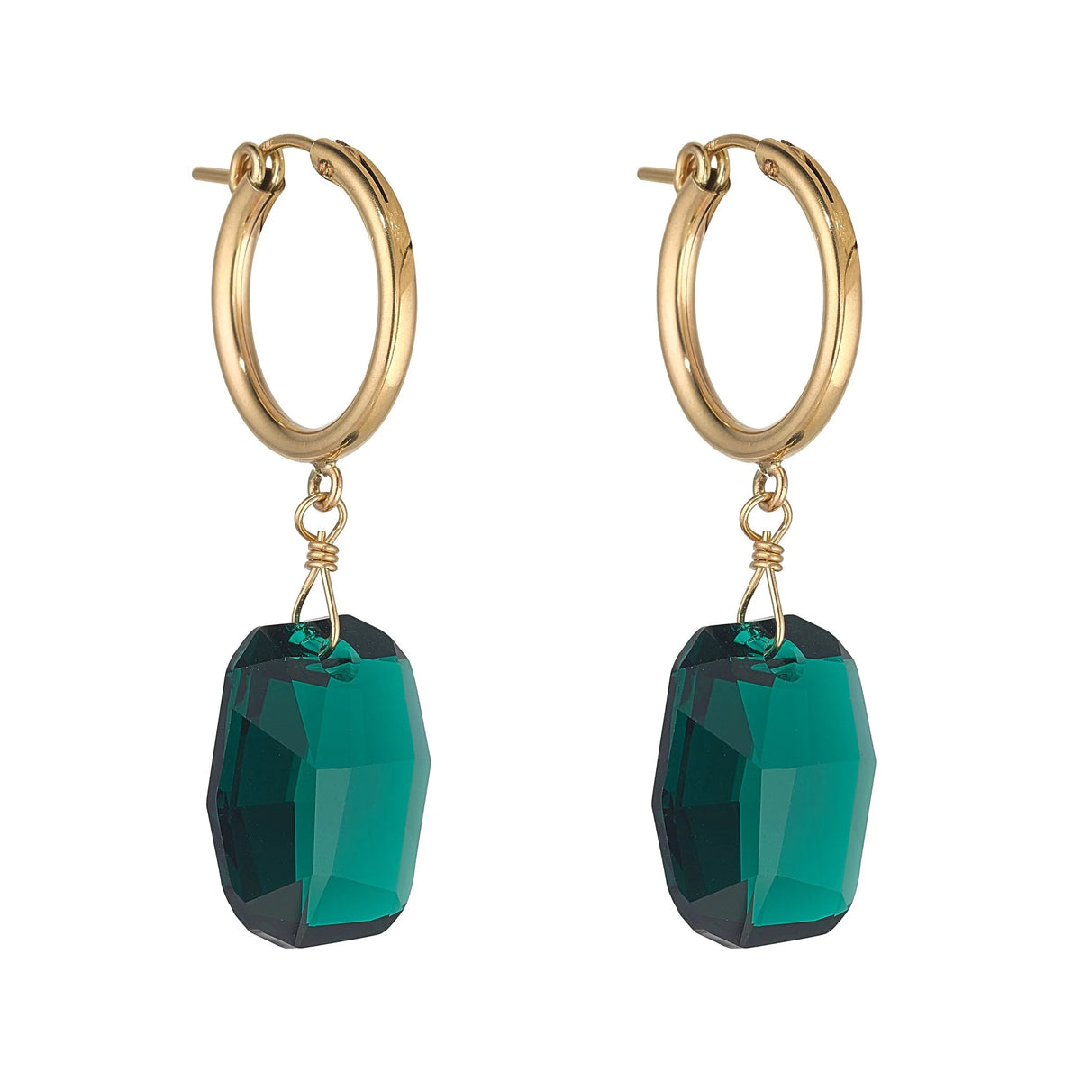 Emerald Rectangle Clip Hoops Earrings