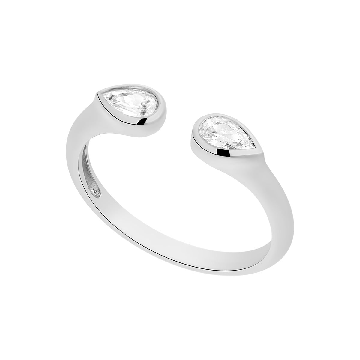 Silver Double Pear Open Ring