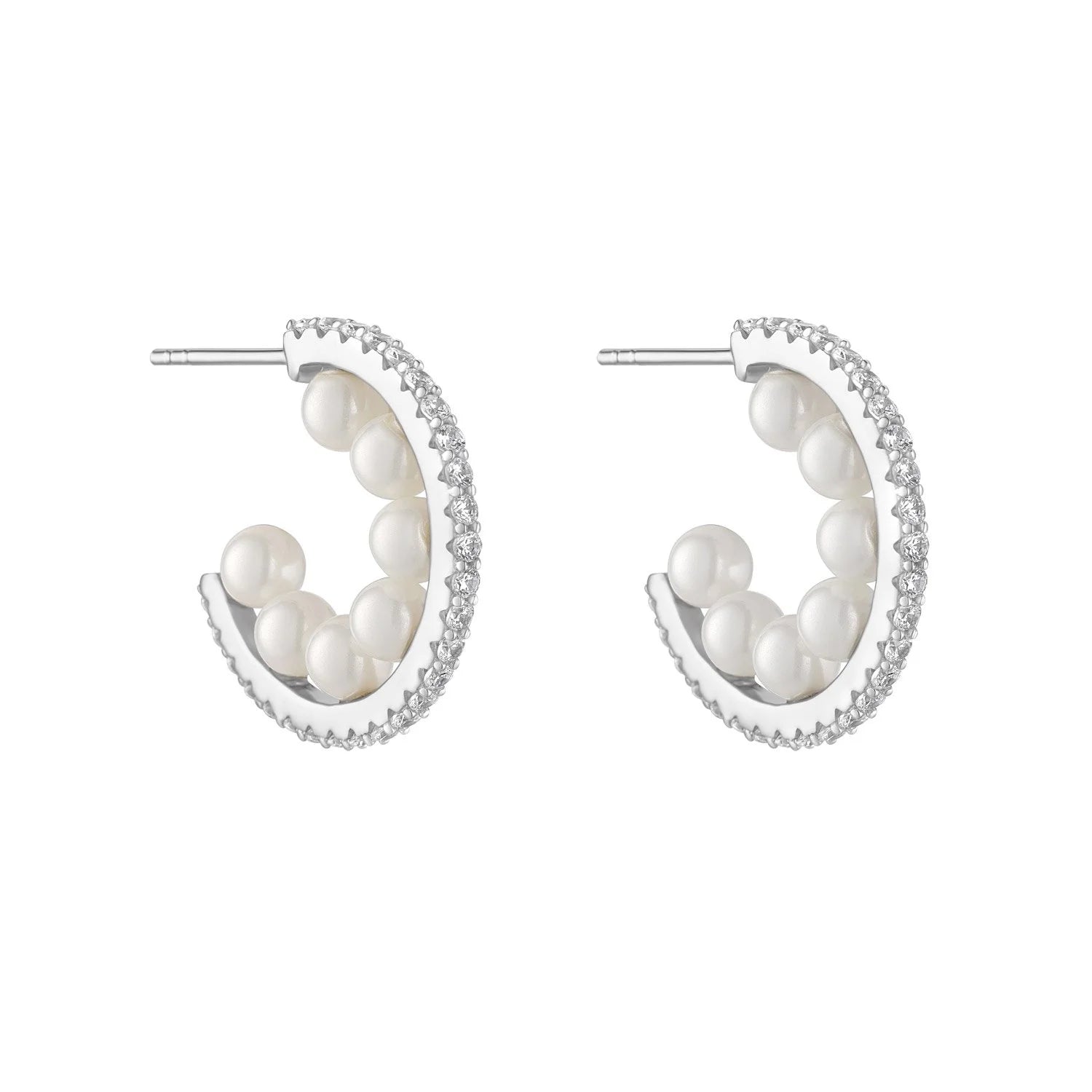 Silver Pearl Hoop