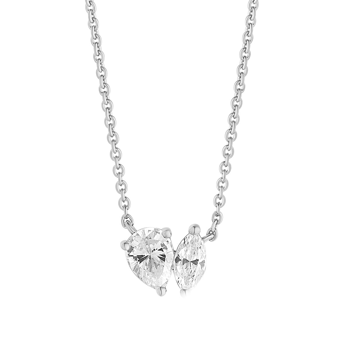 Silver Pear & Marquise Duo Necklace