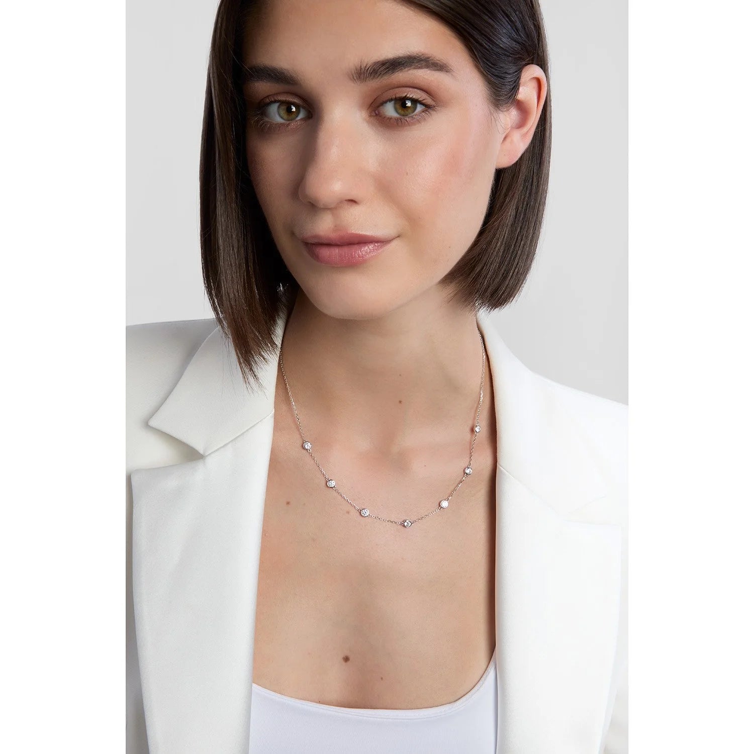Silver CZ Rubover Chain Necklace