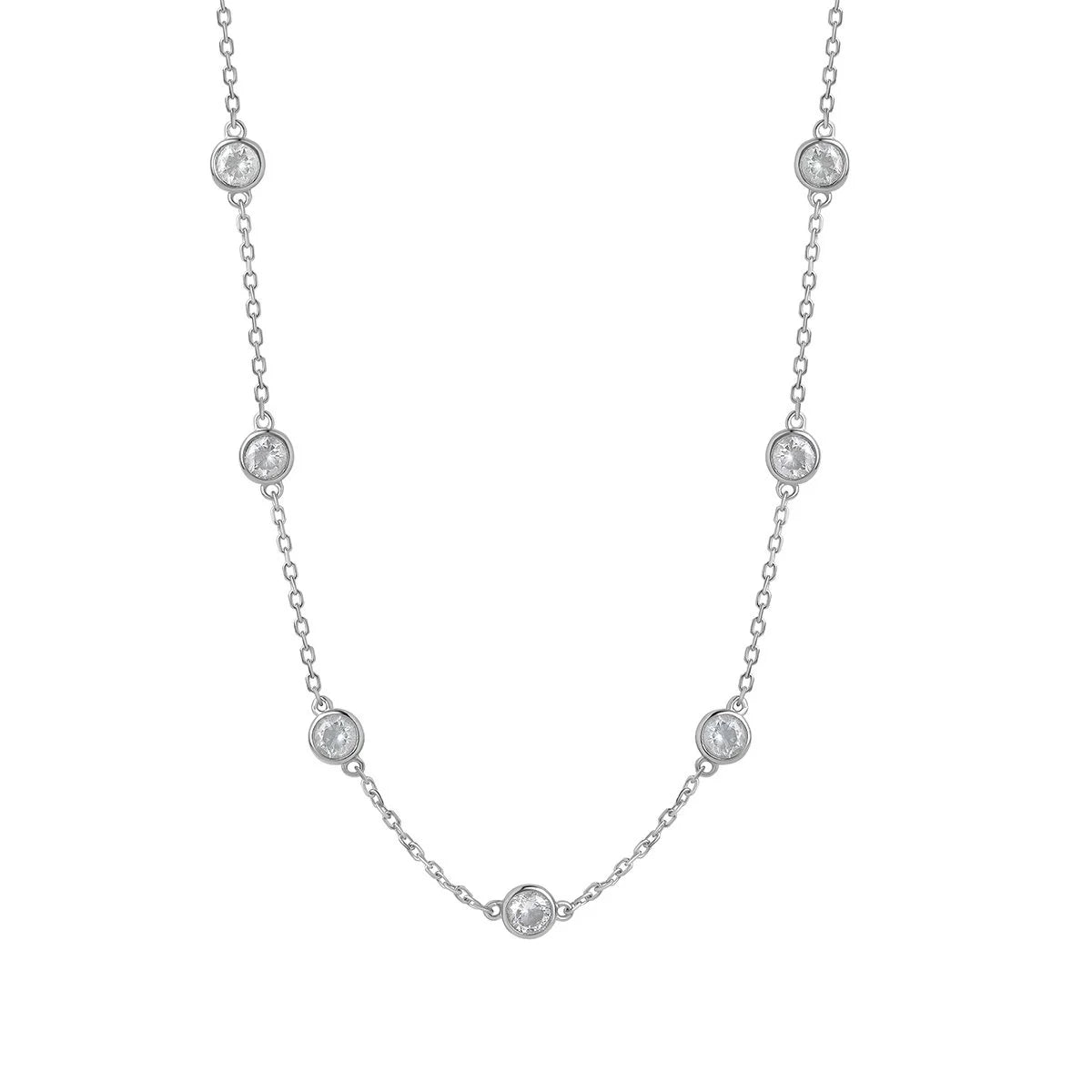 Silver CZ Rubover Chain Necklace